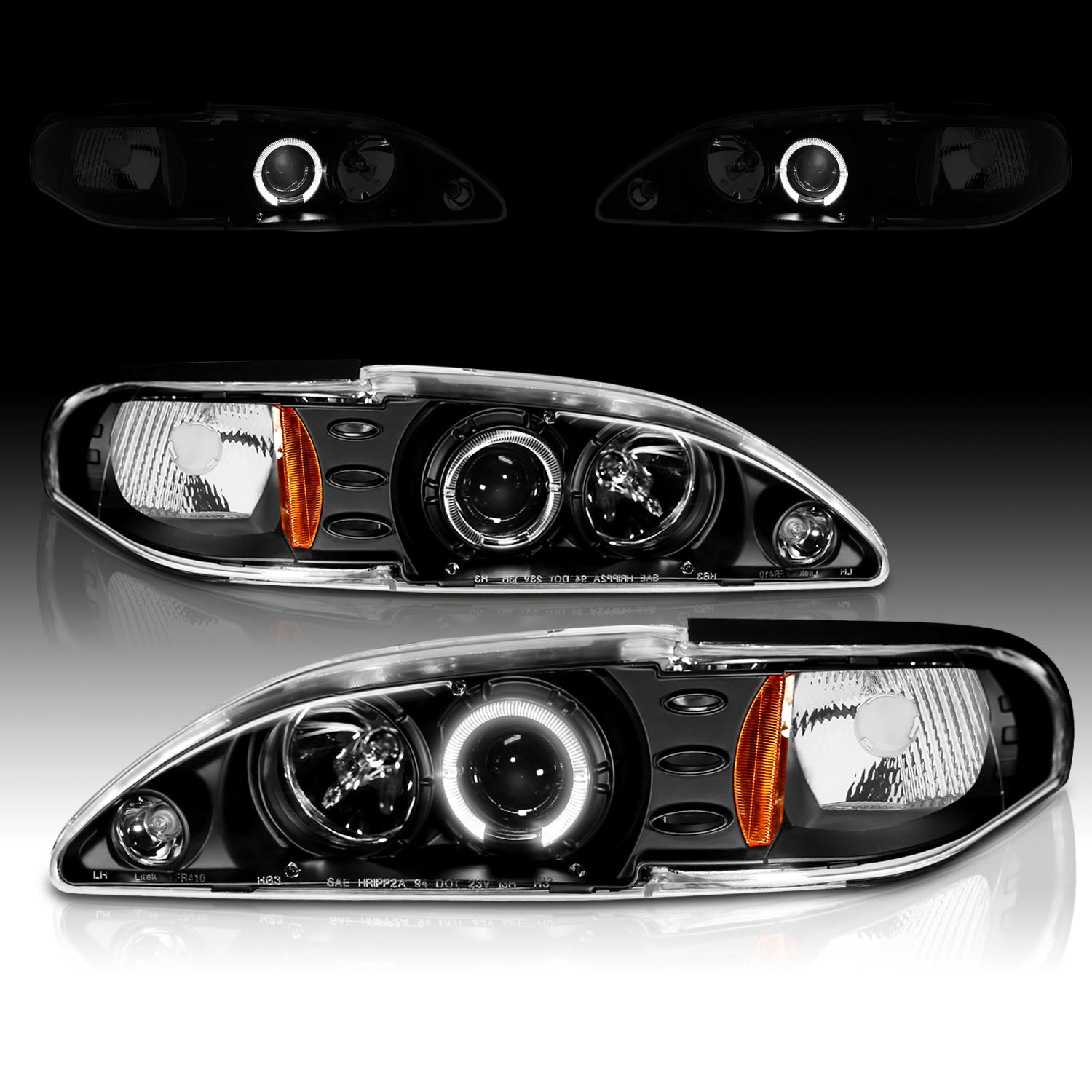 FORD MUSTANG 94-98 1PC PROJECTOR HEADLIGHTS HALO BLACK CLEAR AMBER