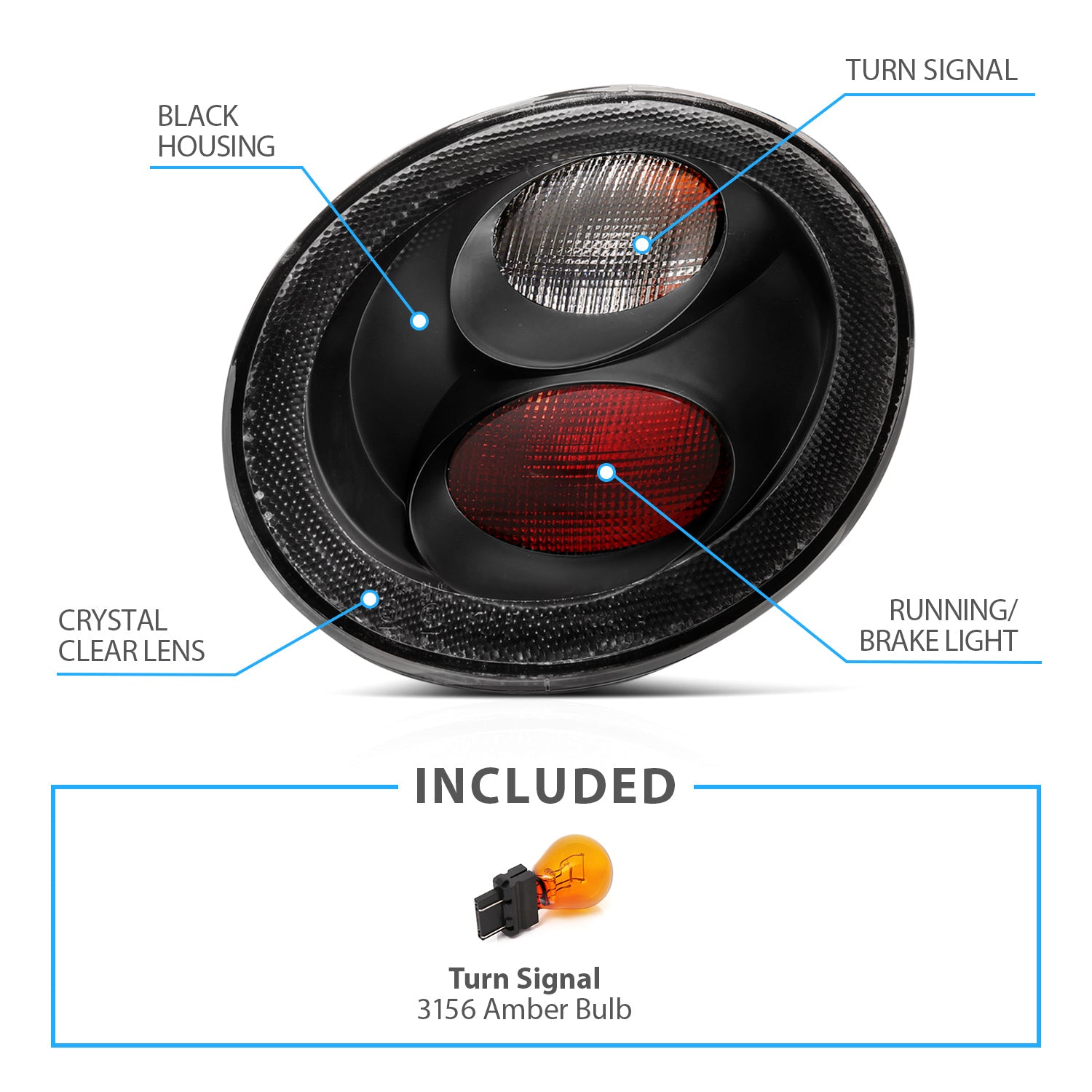 VOLKSWAGEN BEETLE 98-02 TAIL LIGHTS BLACK