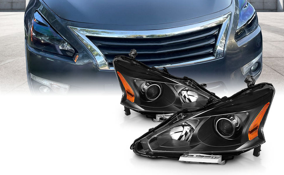 NISSAN ALTIMA 13-15 HEADLIGHTS 4D CRYSTAL BLACK AMBER
