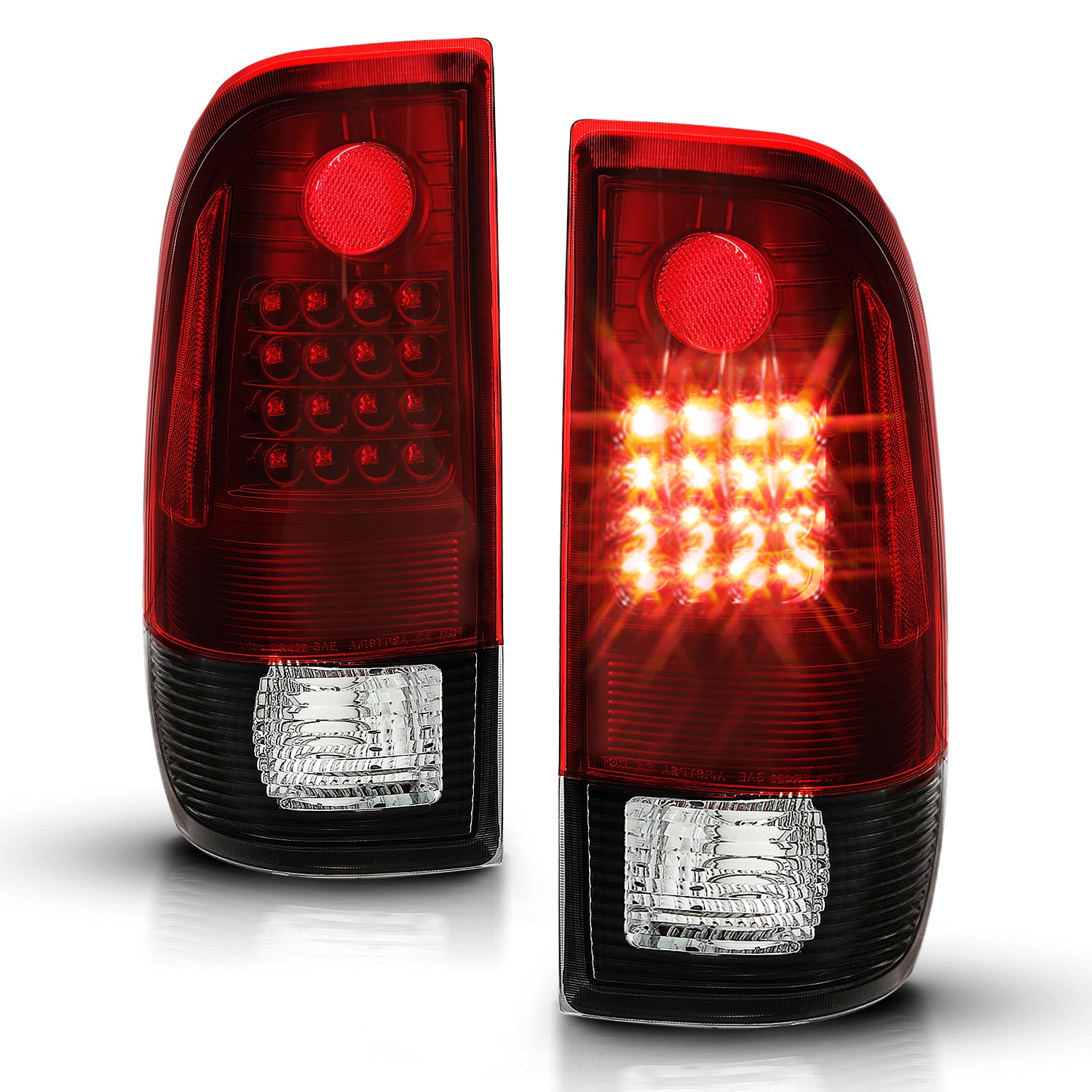 FORD F-150/F250 97-04 STYLESIDE/SUPER DUTY 99-07 LED TAILLIGHTS  BLACK HOUSING RED LENS  REFLECTOR