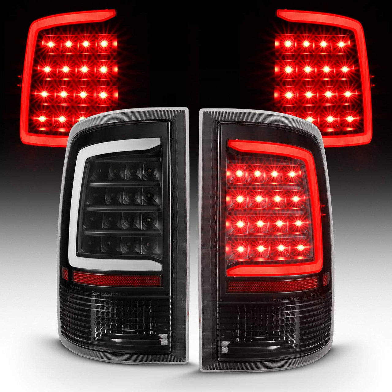 DODGE RAM 1500 09-18/ 2500 3500 10-18 LED TAIL LIGHTS BLACK HOUSING CLEAR LENS W/ C LIGHT BAR (NOT COMPATIBLE W/ ORIGINAL LED VERSION)