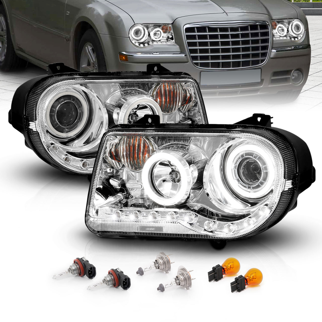 CHRYSLER 300C 05-UP PROJECTOR HEADLIGHTS G2 HALO LED CHROME (RX HALO) (W/O HID KITS) (OEM HID COMPATIBLE)