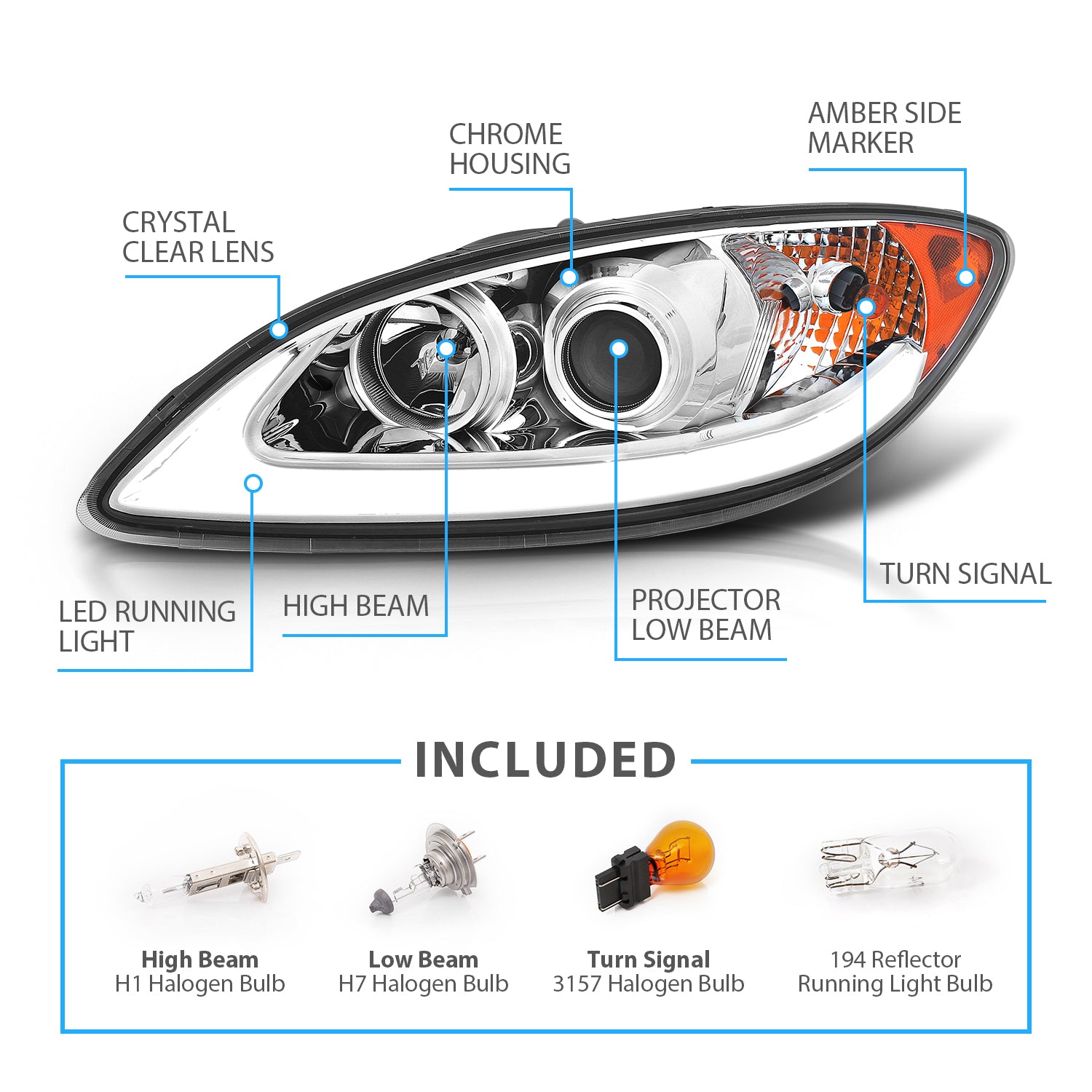 INTERNATIONAL PROSTAR 08-16 PROJECTOR PLANK STYLE H.L CHROME