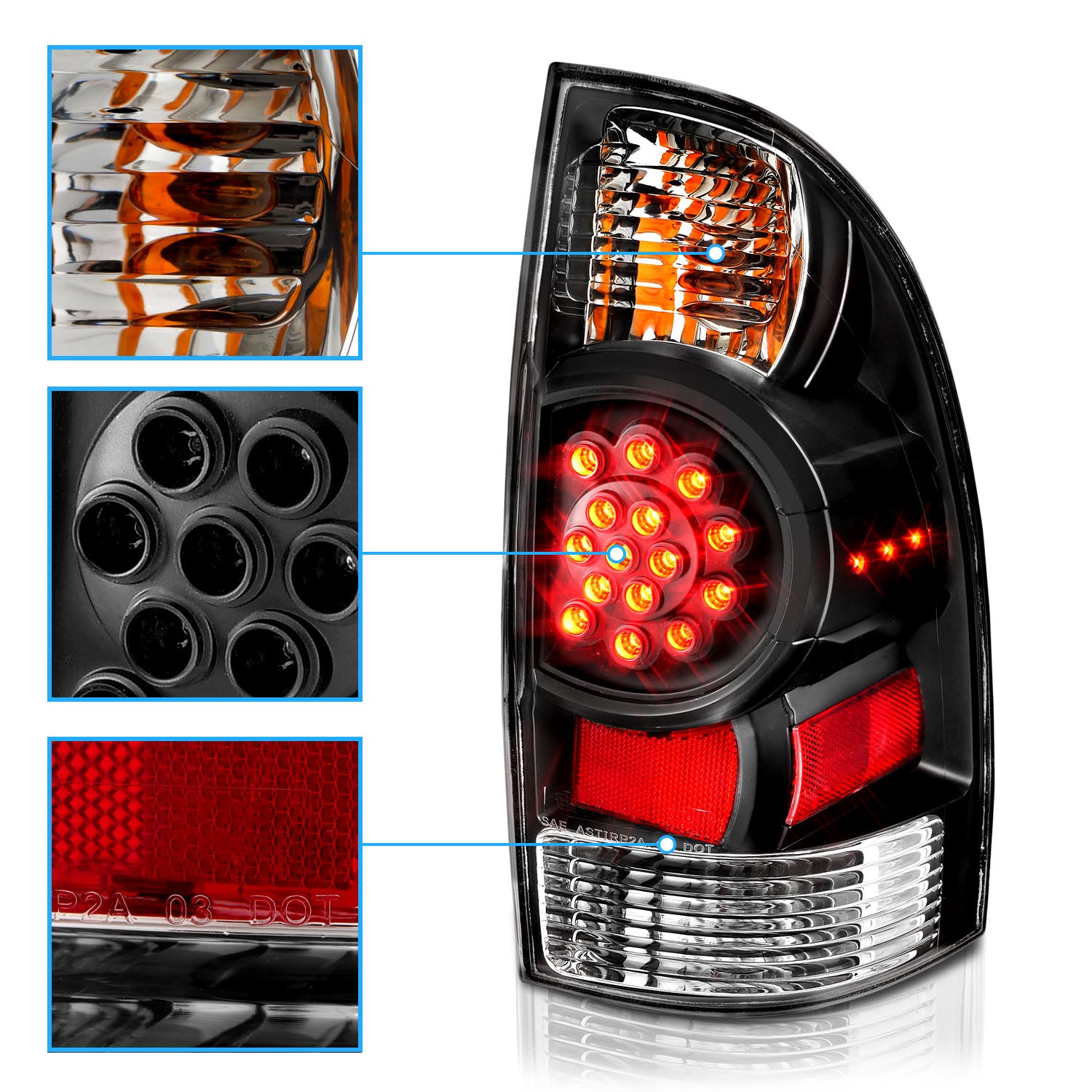 TOYOTA TACOMA 05-06 LED TAIL LIGHTS BLACK HOUSING CLEAR LENS