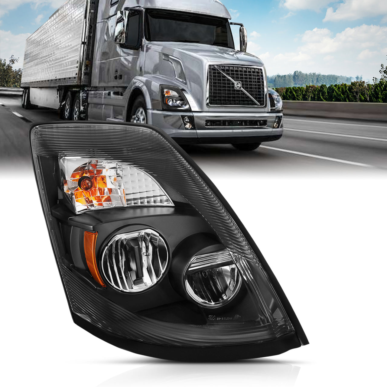 VOLVO VNX/VLN  15-16  LED H.L BLACK AMBER  (RIGHT) (VNX 300,430, 630/VNL 300,430,630,670,730,780)