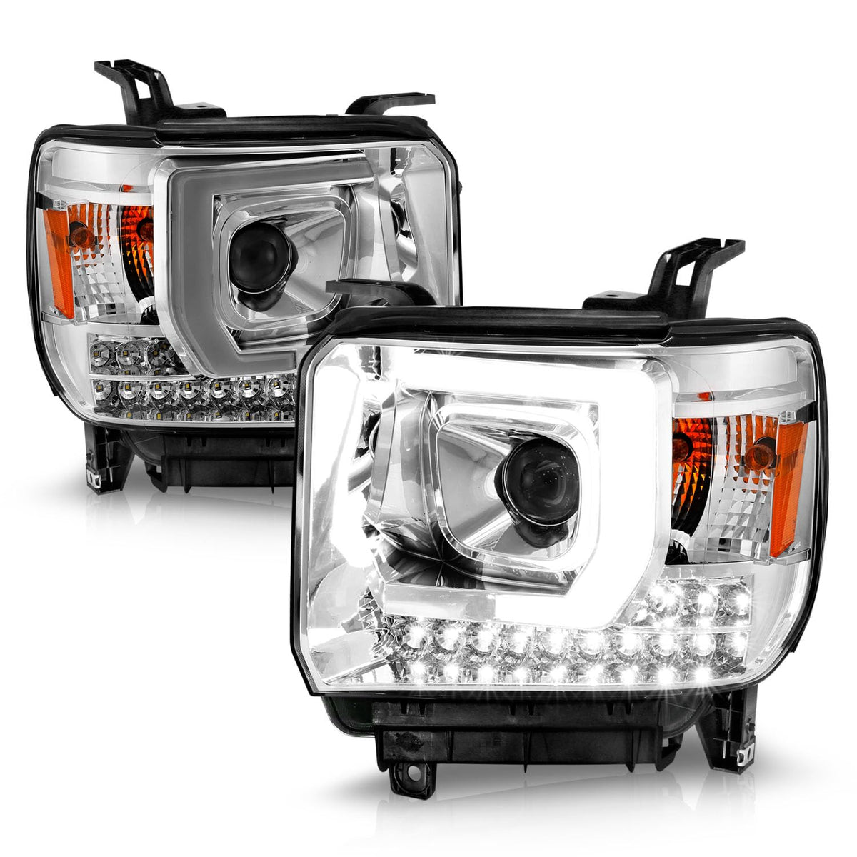 GMC SIERRA 1500嚙?4-15/2500HD/3500HD 15-19 PROJECTOR嚙?LIGHT BAR STYLE HEADLIGHTS CHROME W/ DRL嚙?HALOGEN TYPE MODEL W/O FACTORY DRL)