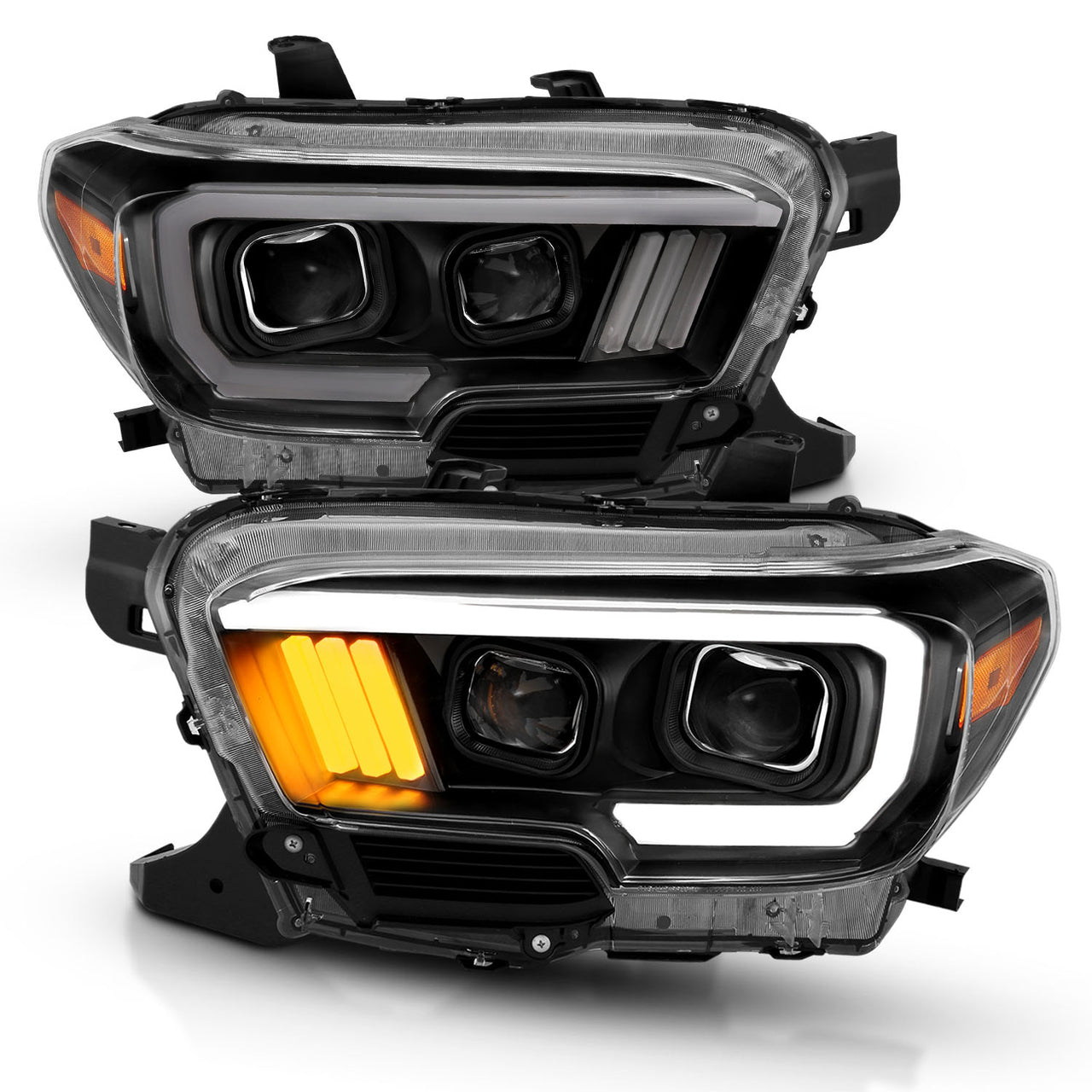 TOYOTA TACOMA 16-23 PROJECTOR LIGHT BAR STYLE HEADLIGHTS BLACK AMBER (W/ DRL) (HIGH MODEL)