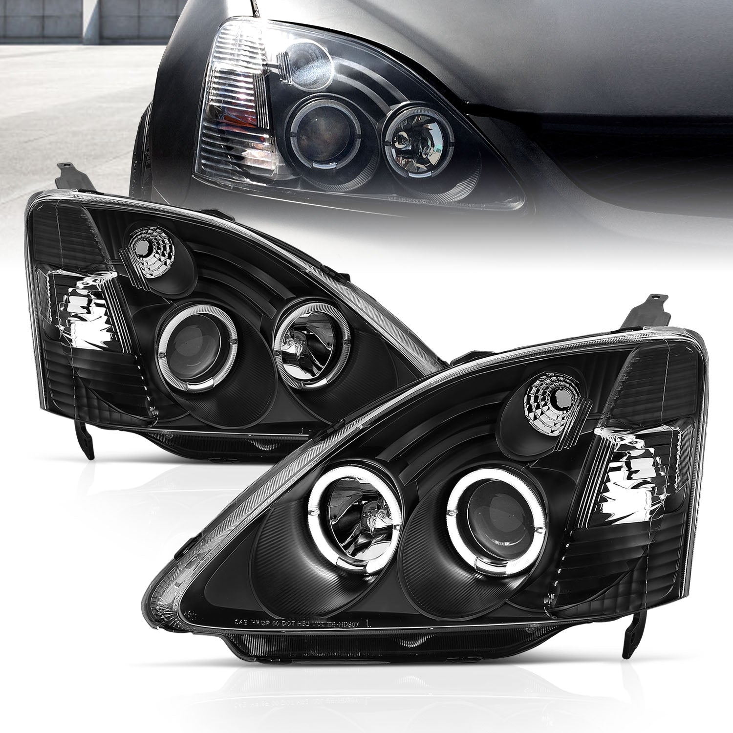 HONDA CIVIC 02-04 3DR PROJECTOR HEADLIGHTS HALO BLACK CLEAR