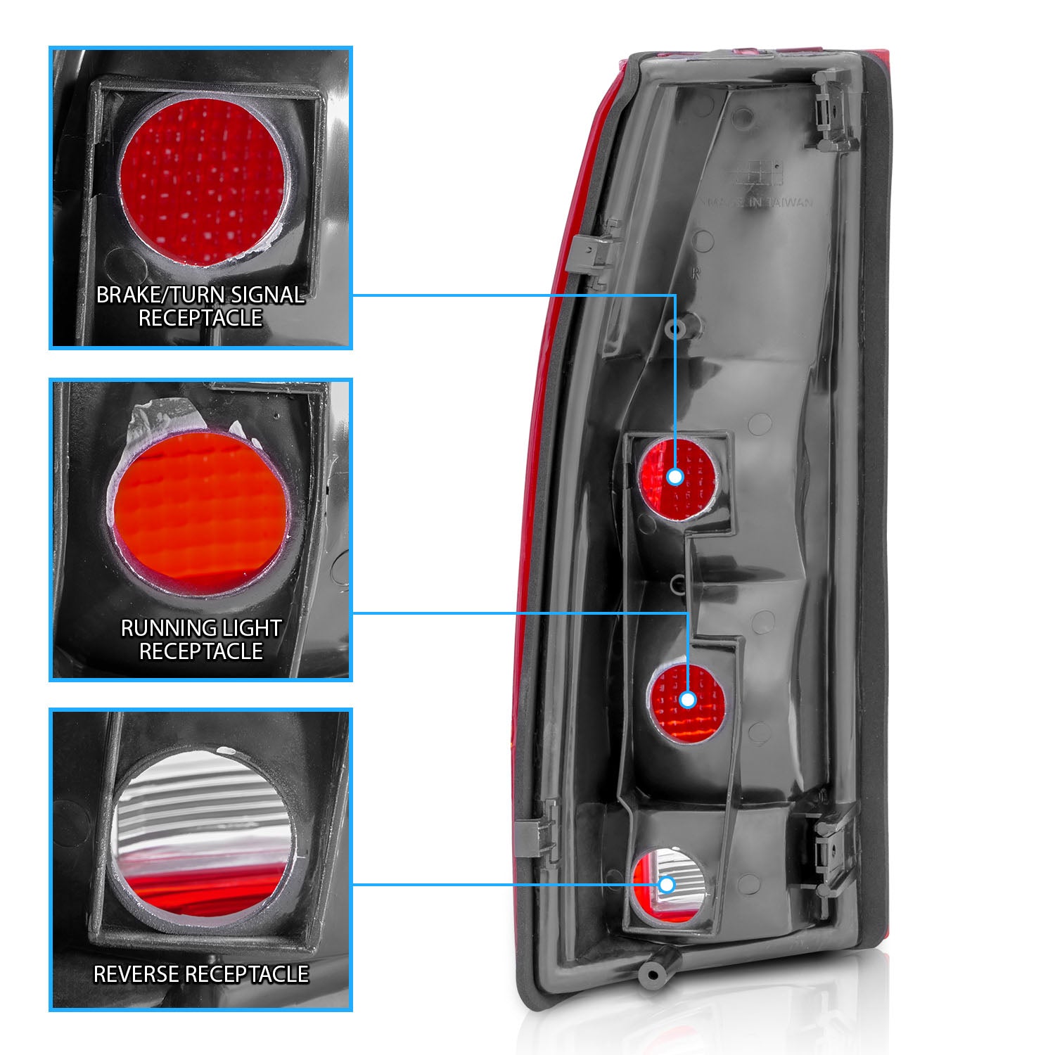 Chevy/GMC C/K 1500/2500/3500 88-99, SUBURBAN/YUKON 92-00, TAHOE 94-00, BLAZER 92-94, CADILLAC ESCALADE 99-00  TAIL LIGHTS (OE REPLACEMENT)