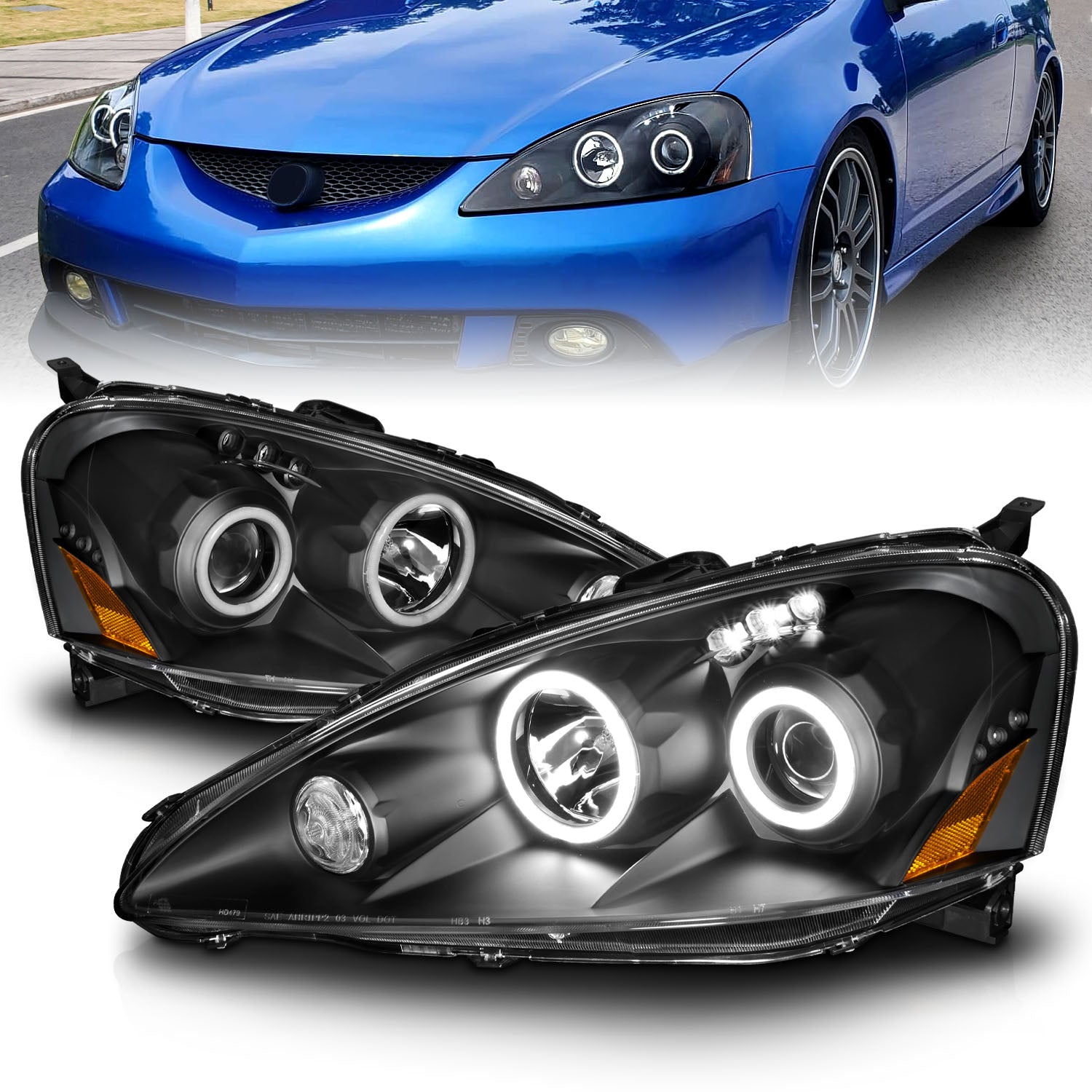ACURA RSX 05-06 PROJECTOR HEADLIGHTS HALO BLACK CLEAR AMBER (RX HALO)