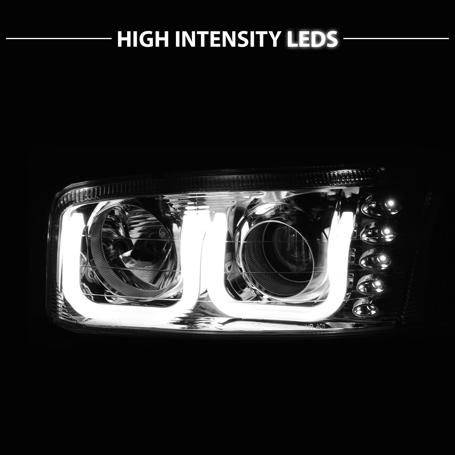 GMC SIERRA C3 99-02/SIERRA DENALI 99-07/YUKON/YUKON XL/YUKON DENALI 00-06 PROJECTOR HEADLIGHTS U-BAR CHROME CLEAR AMBER
