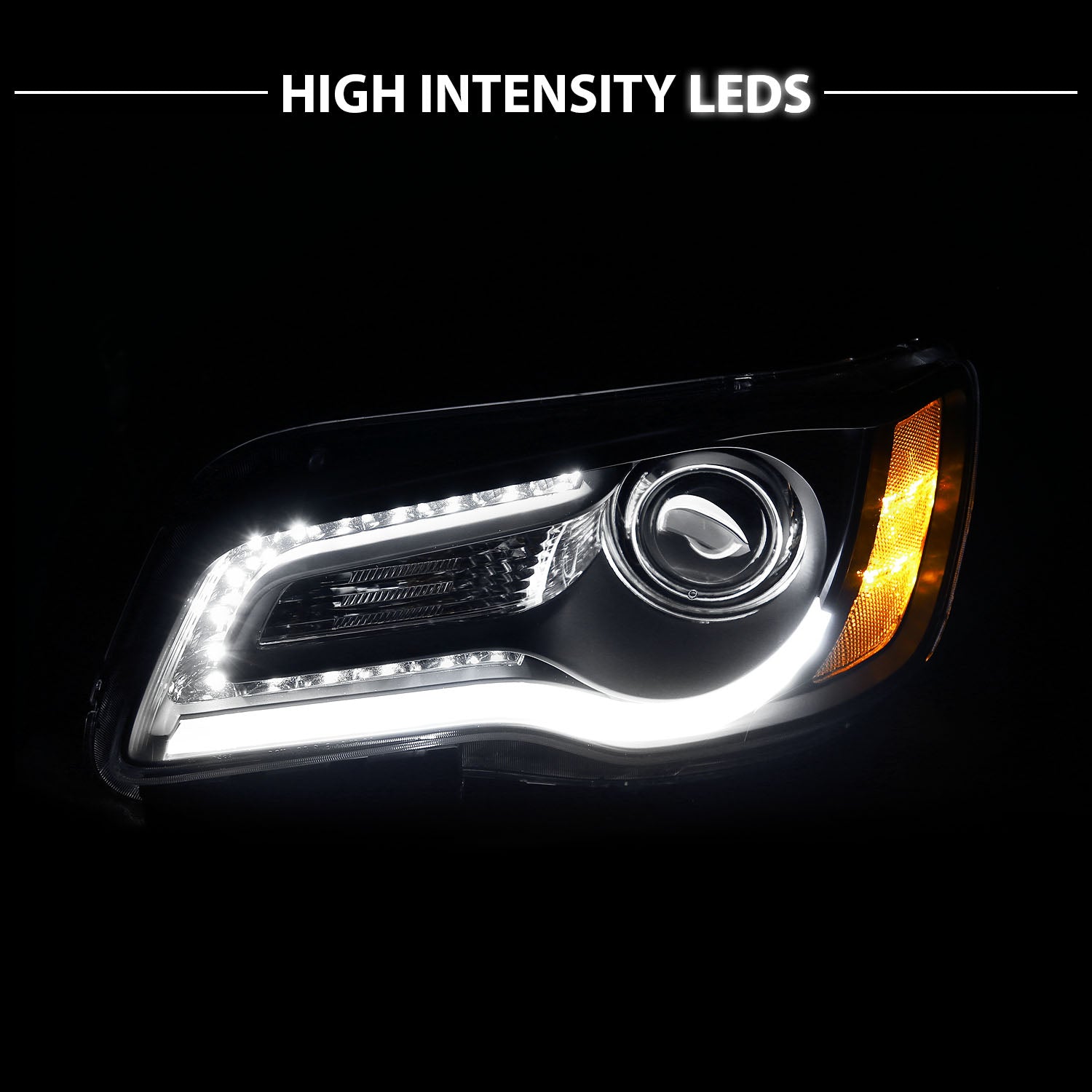 CHRYSLER 300 11-UP PROJECTOR LIGHT BAR STYLE HEADLIGHTS BLACK CLEAR AMBER
