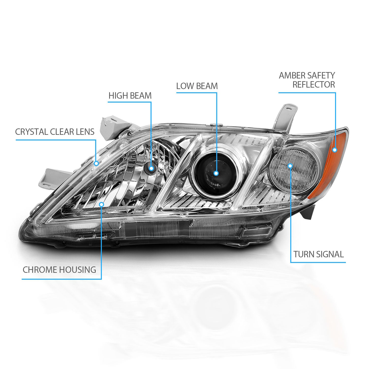 TOYOTA CAMRY 07-09 HEADLIGHTS CHROME AMBER (OE REPLACEMENT)