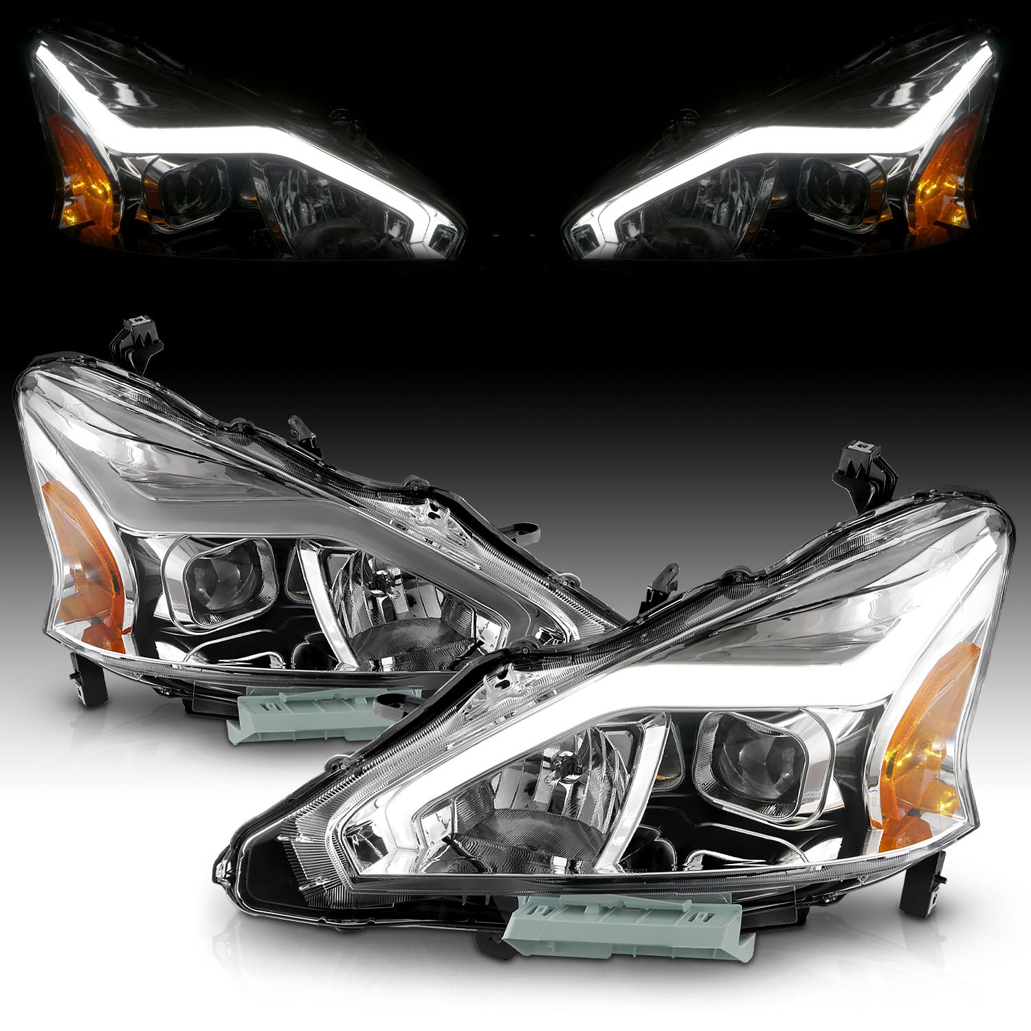 NISSAN ALTIMA 13-15 4DR PROJECTOR LIGHT BAR G2 HEADLIGHTS CHROME CLEAR AMBER