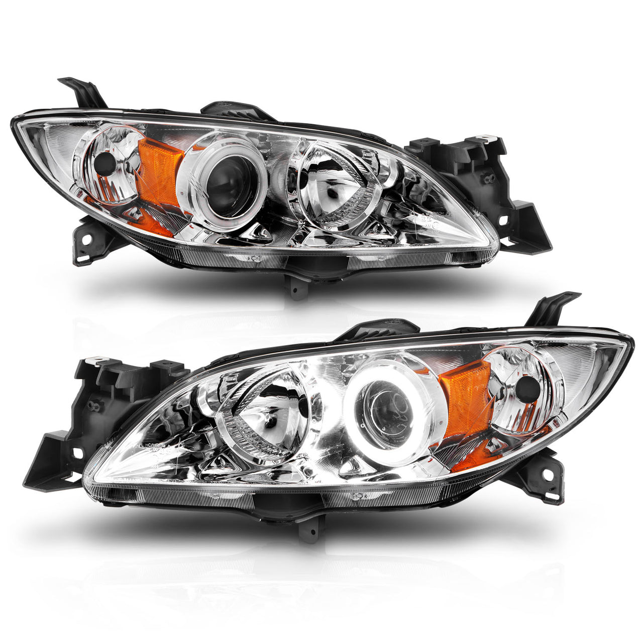 MAZDA 3 04-07 4DR PROJECTOR HEADLIGHTS HALO CHROME CLEAR AMBER (RX HALO)