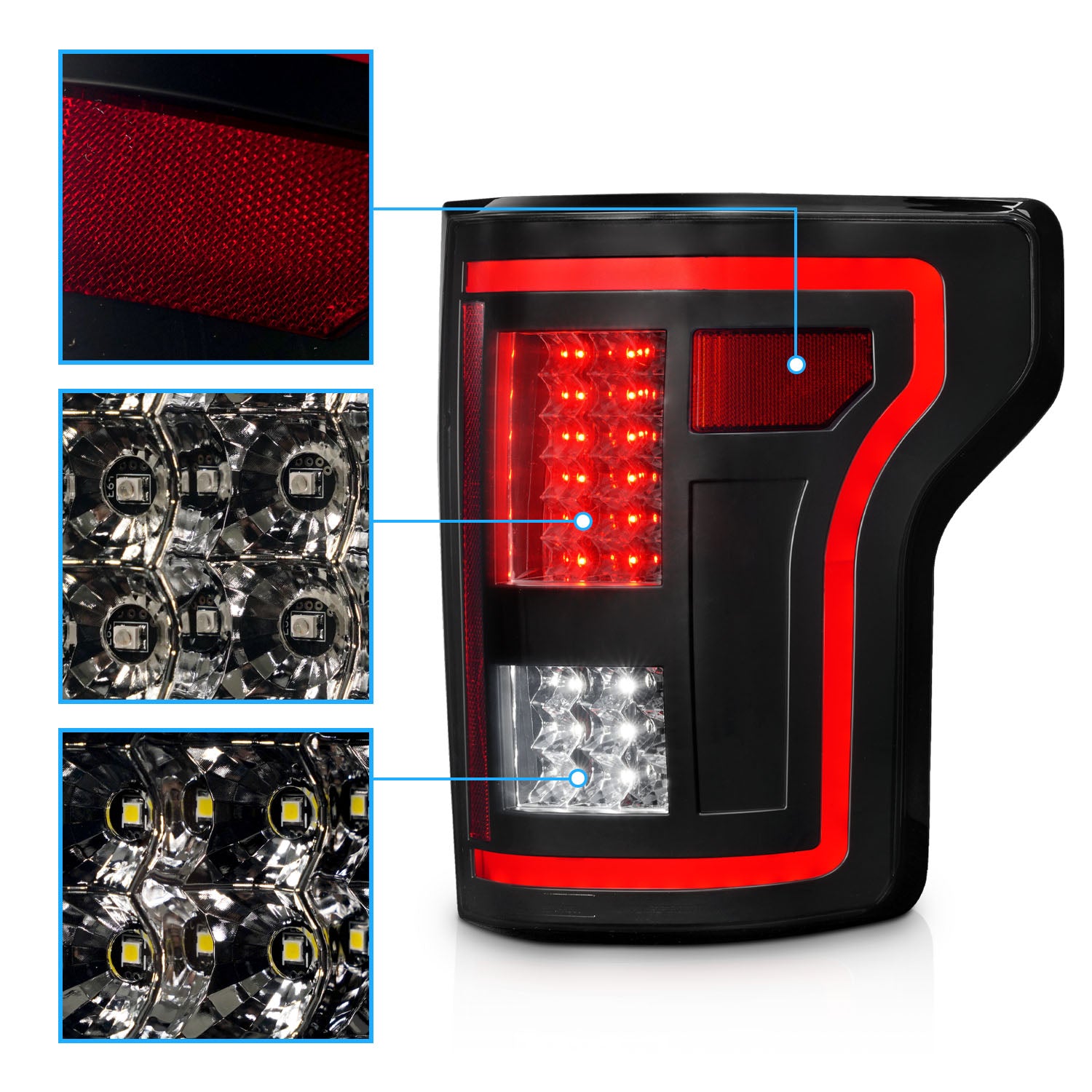 FORD F-150 15-17 LED TAIL LIGHTS (RED LIGHT BAR) SMOKE LENS (SEQUENTIAL SIGNAL)