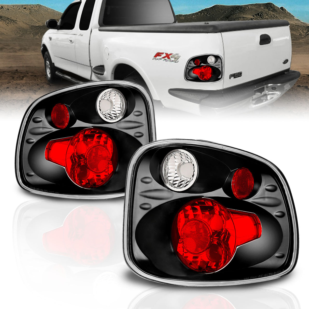FORD F-SERIES FLARE SIDE 01-03 TAIL LIGHTS VERSION 2 BLACK