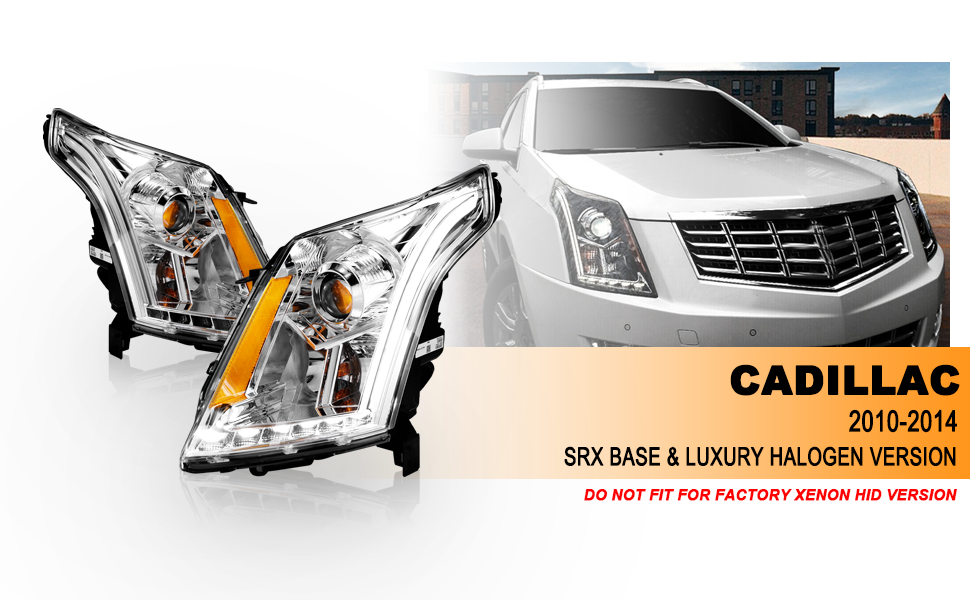 CADILLAC SRX 10-12 PROJECTOR LIGHT BAR STYLE HEADLIGHTS CHROME CLEAR AMBER