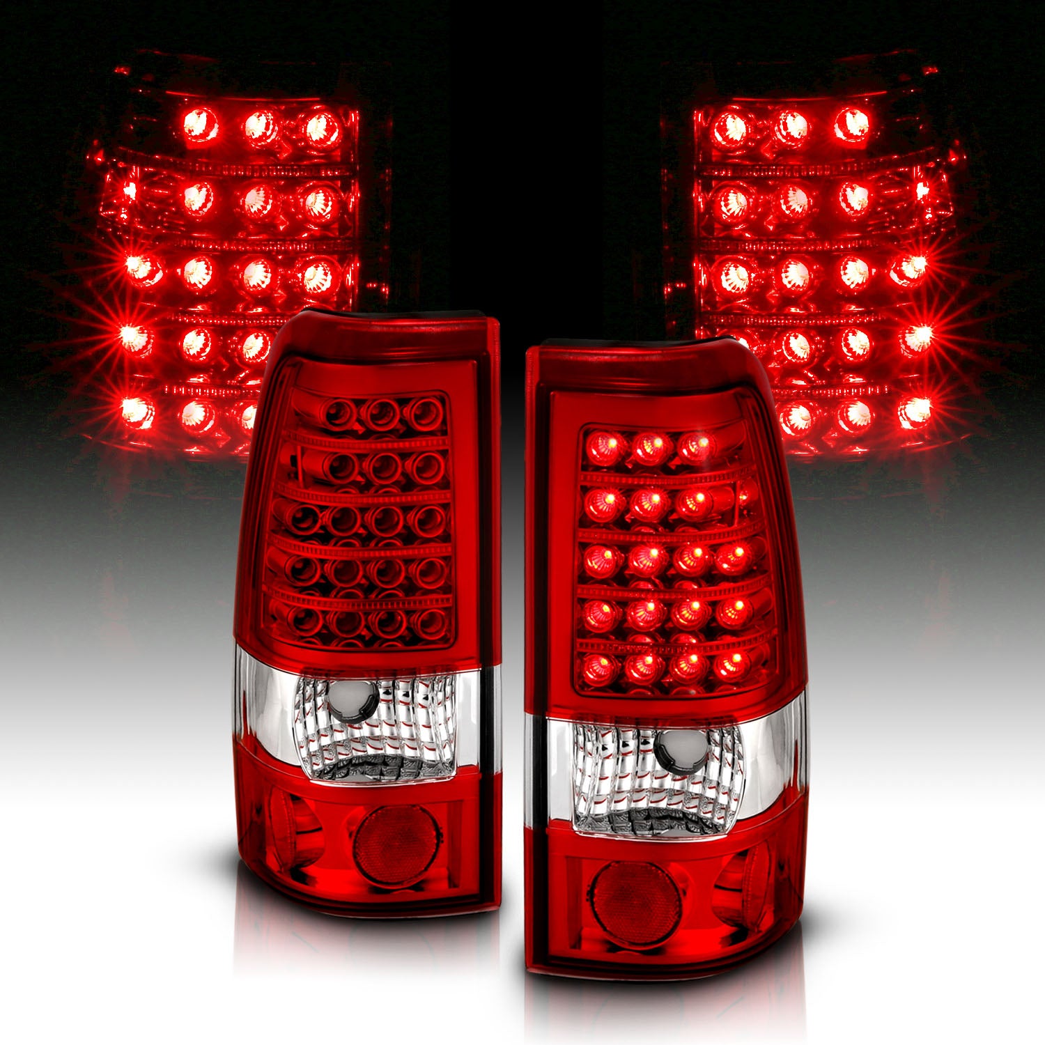GMC SIERRA 99-07/CHEVY SILVERADO 99-03 (1500/2500 SERIES 99-02 & 3500 SERIES 2003) LED TAIL LIGHTS RED/CLEAR (3 HOLE)