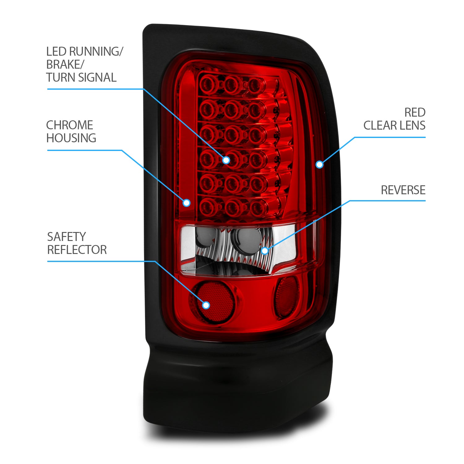 DODGE RAM 94-01 LED TAIL LIGHTS RED/CLEAR