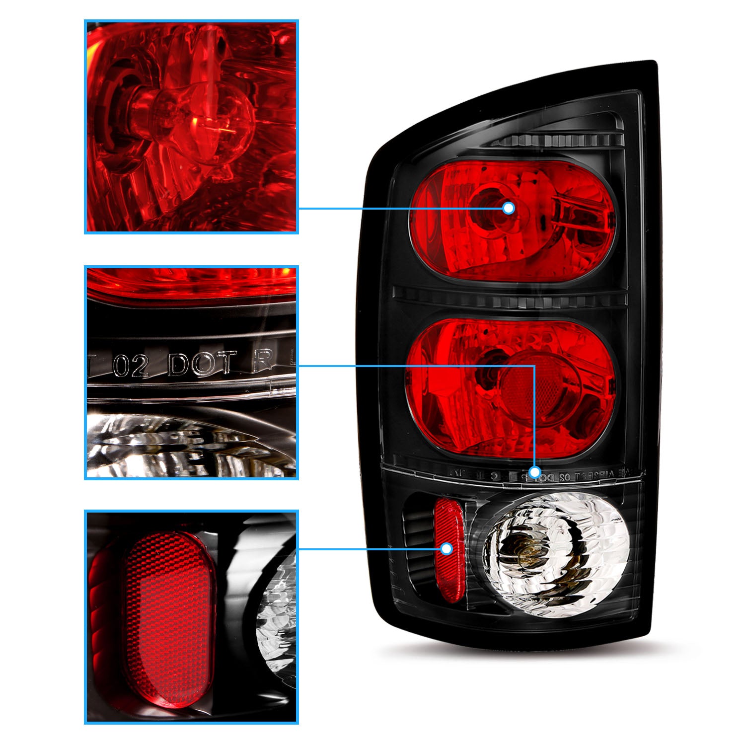 DODGE RAM 02-05 TAIL LIGHTS BLACK CRYSTAL LENS
