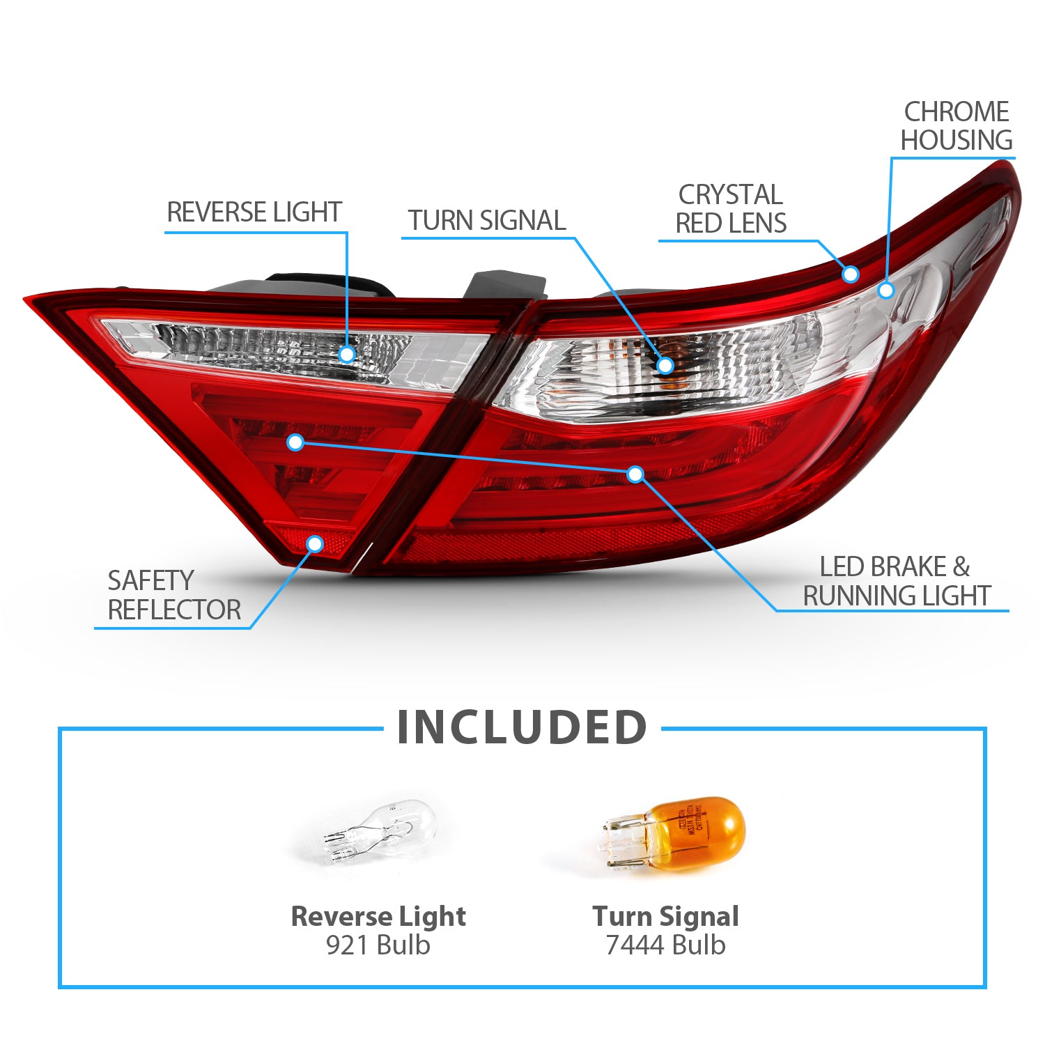 TOYOTA CAMRY 15-17 4D LED TAIL LIGHTS RED/CLEAR (4 PCS)