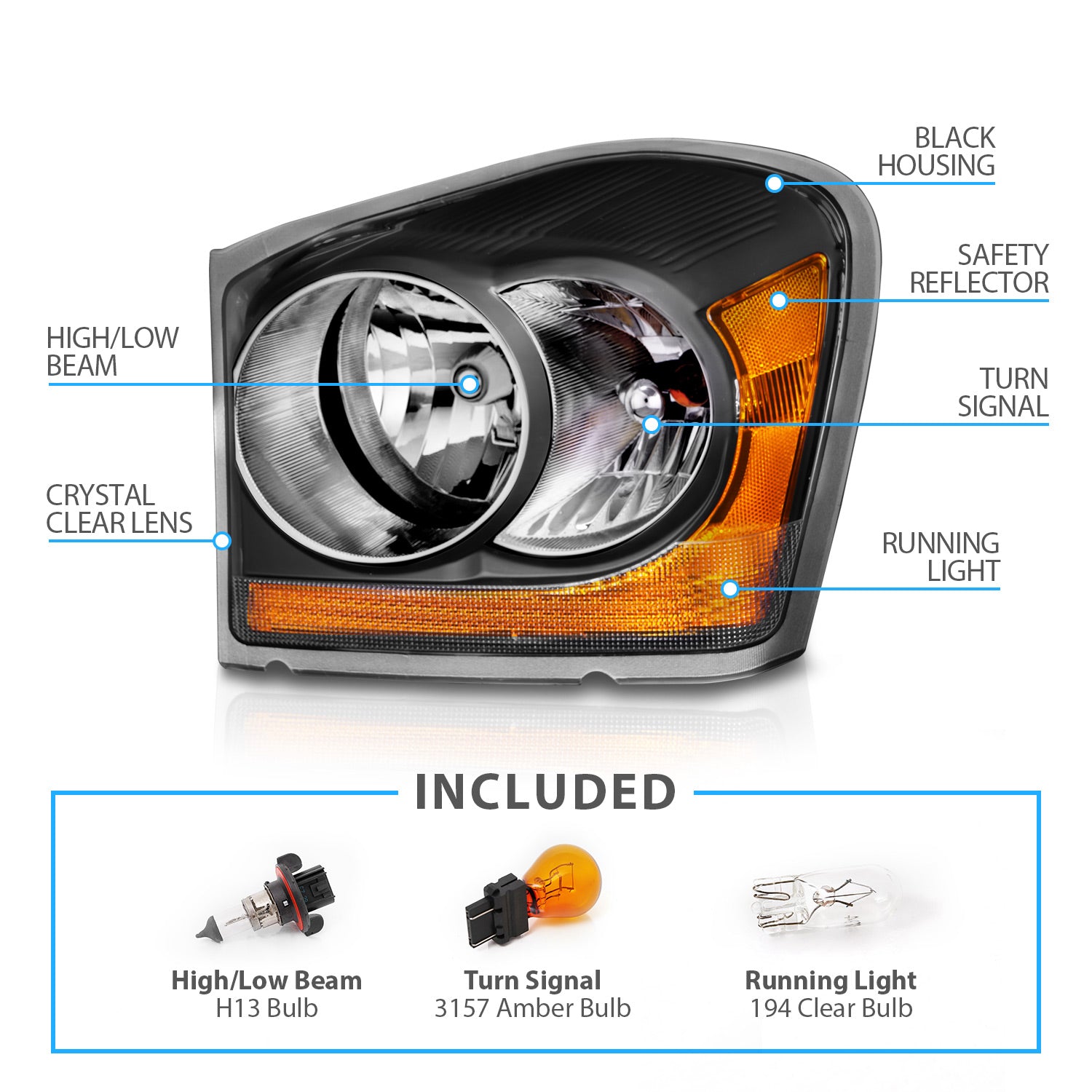 DODGE DURANGO 04-06 HEADLIGHTS BLACK AMBER