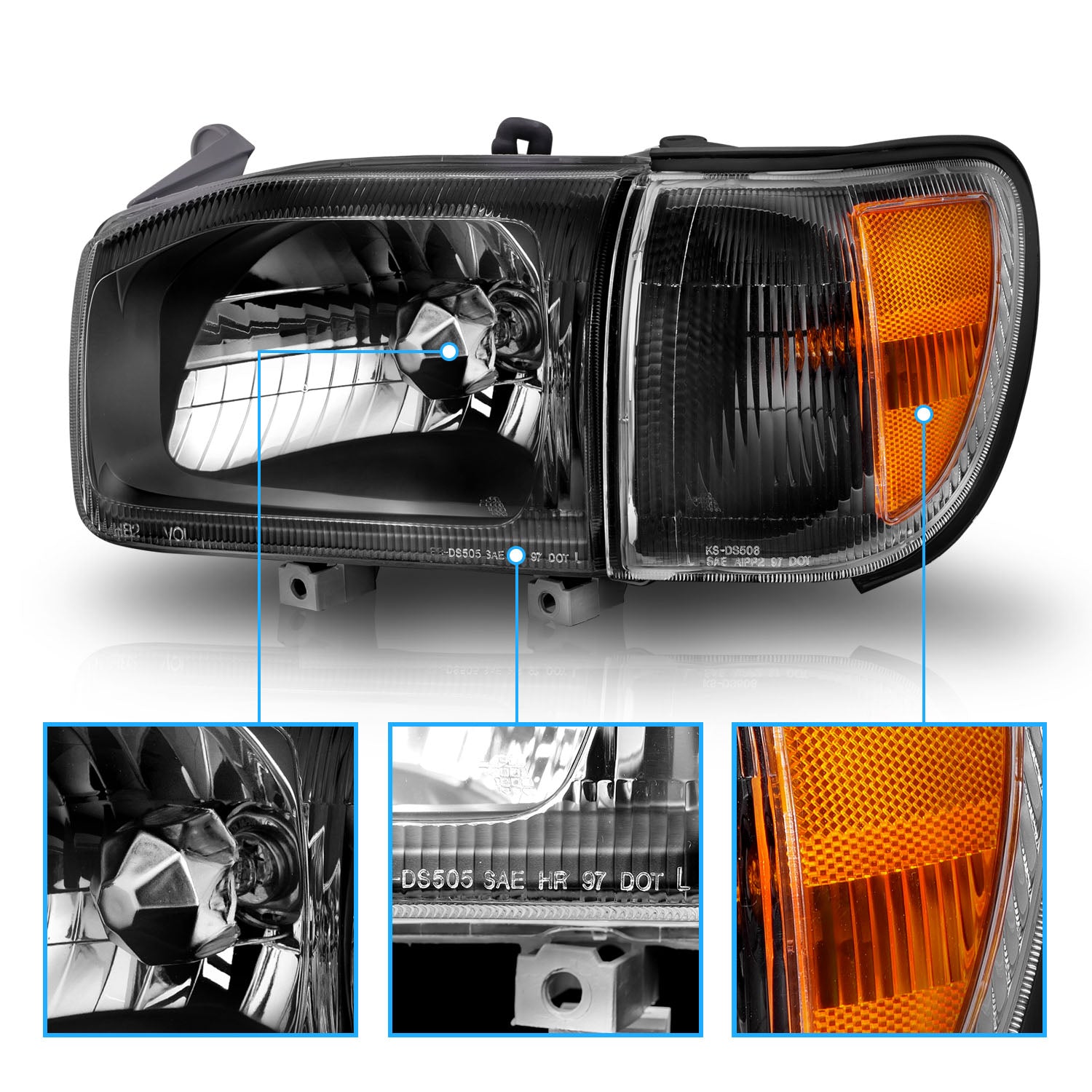 NISSAN PATHFINDER 99-03 HEADLIGHTS BLACK AMBER W/ CORNER LIGHTS