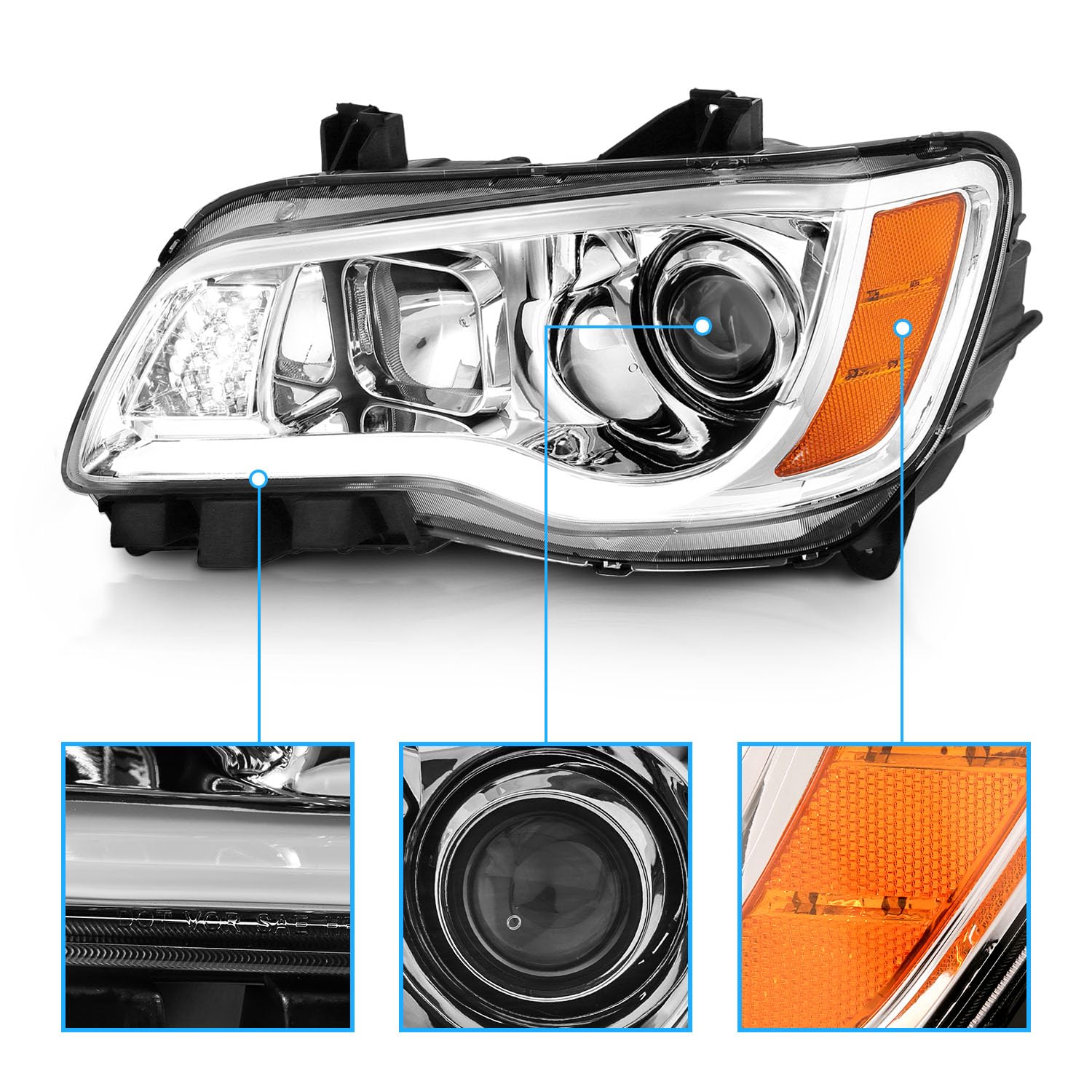 CHRYSLER 300 11-UP PROJECTOR LIGHT BAR STYLE HEADLIGHTS CHROME CLEAR G2 AMBER