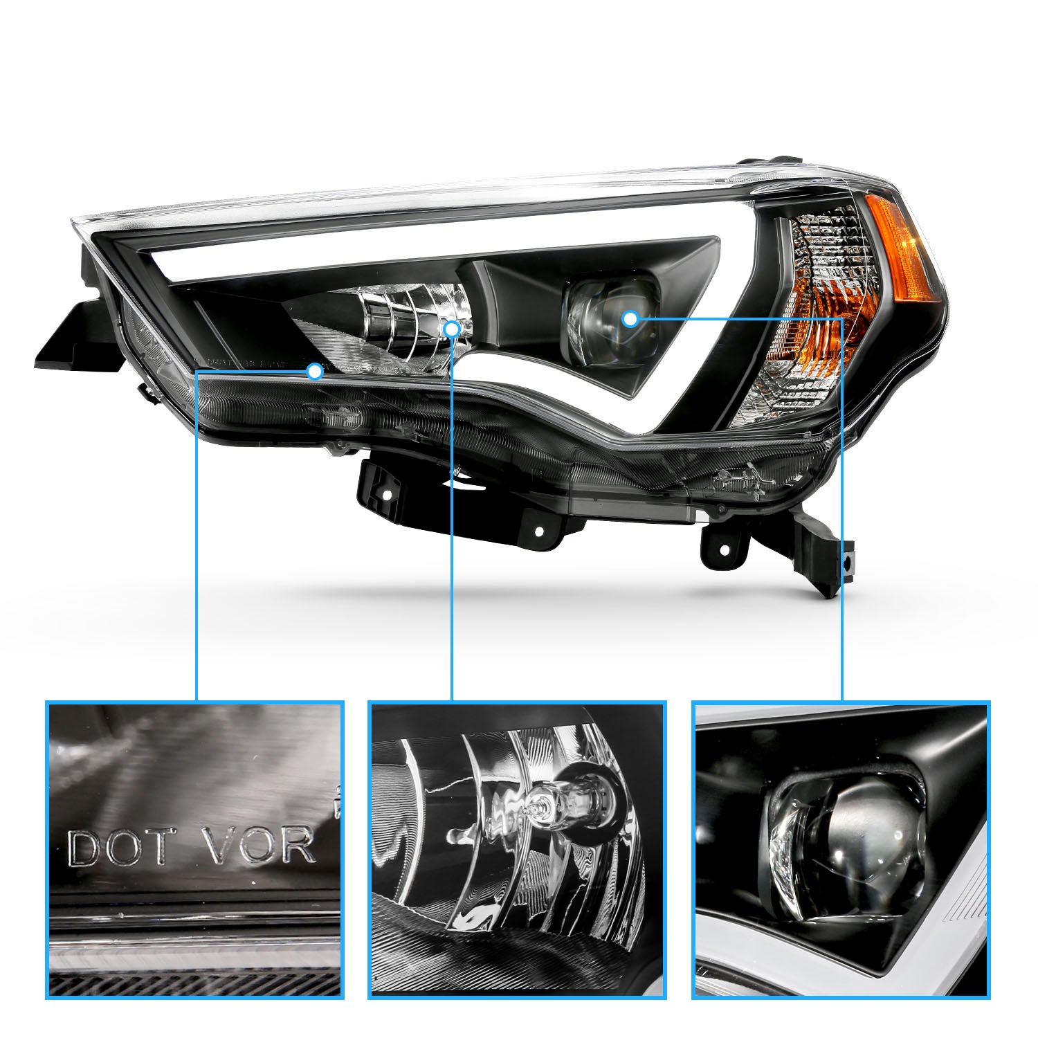 TOYOTA 4 RUNNER 14-23 PROJECTOR LIGHT BAR STYLE HEADLIGHTS BLACK CLEAR AMBER