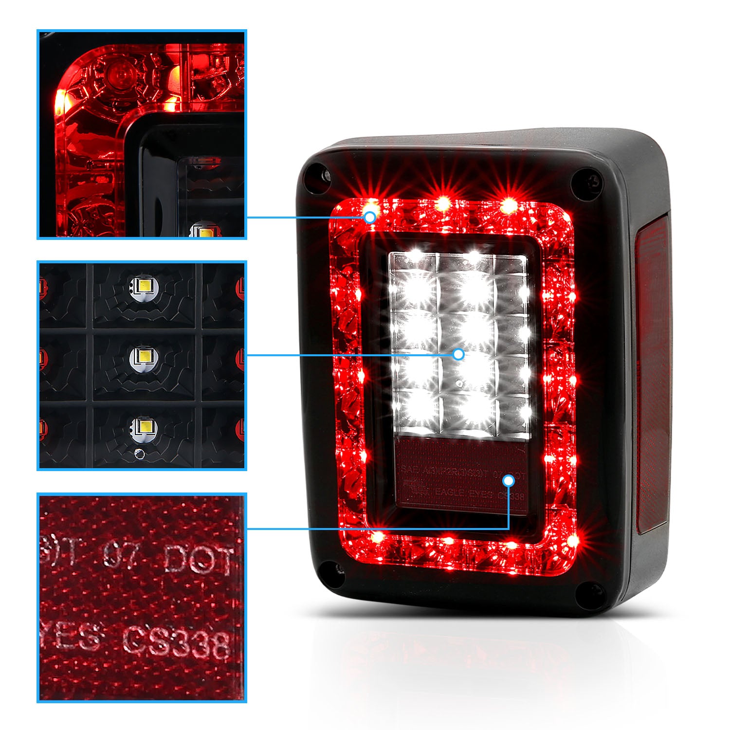 JEEP WRANGLER 07-10 LED TAIL LIGHTS G2 BLACK (RED/SMOKE LENS)