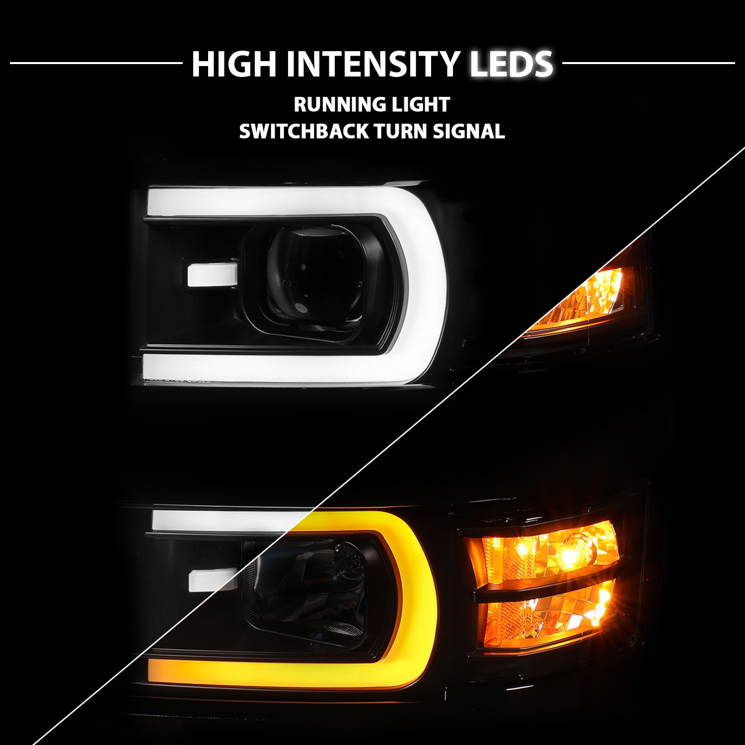 CHEVY SILVERADO 14-15 PROJECTOR SWITCHBACK HEADLIGHTS BLACK AMBER