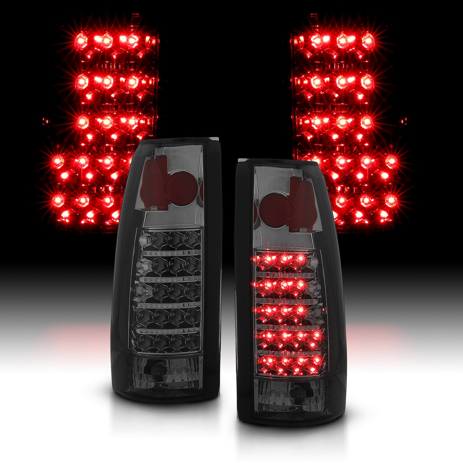 Chevy/GMC C/K 1500/2500/3500 88-99, SUBURBAN/YUKON 92-00, TAHOE 94-00, BLAZER 92-94, CADILLAC ESCALADE 99-00 LED TAIL LIGHTS SMOKE LENS