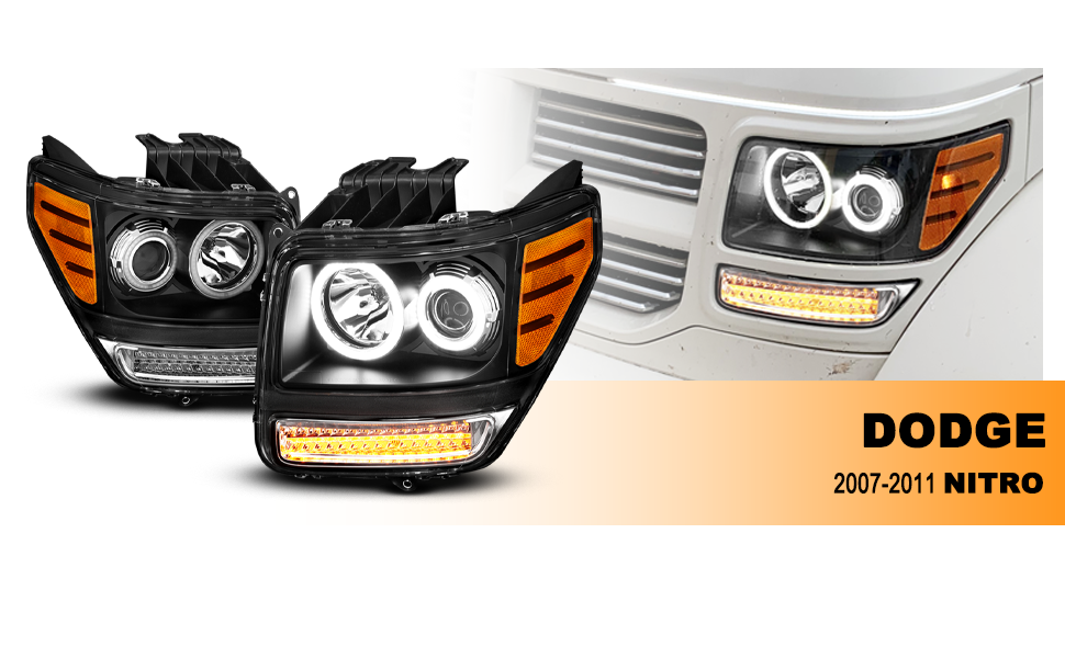 DODGE NITRO 07-08 PROJECTOR HEADLIGHTS HALO G2 BLACK CLEAR AMBER W/ LED (RX HALO)