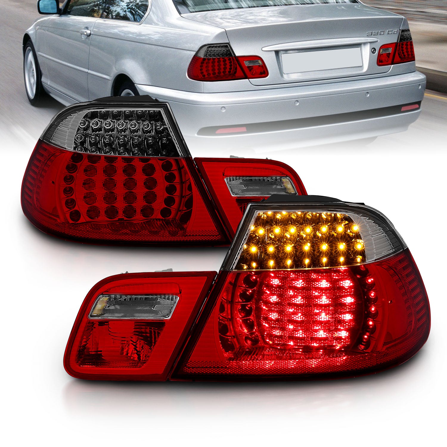 BMW 3 SERIES E46 99-01 2DR LED TAIL LIGHTS RED/SMOKE 4PCS