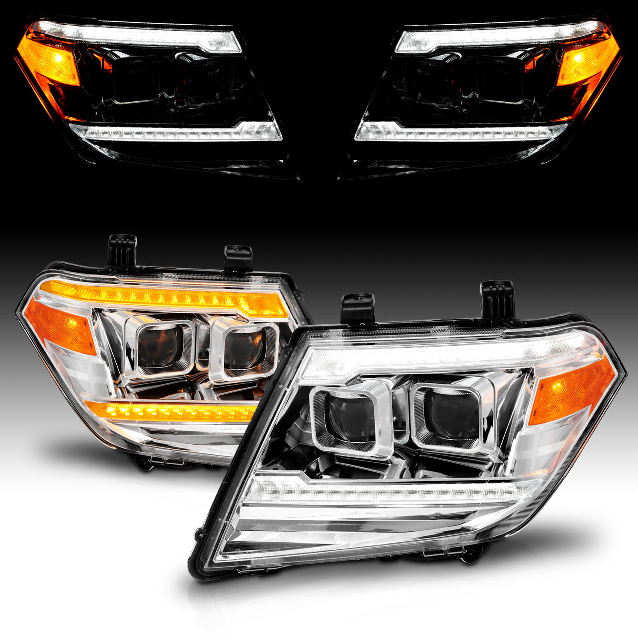 NISSAN FRONTIER 09-20 PROJECTOR LIGHT K嚙瘡EADLIGHTS CHROME SEQUENTIAL LIGHT BAR (W/ DRL)
