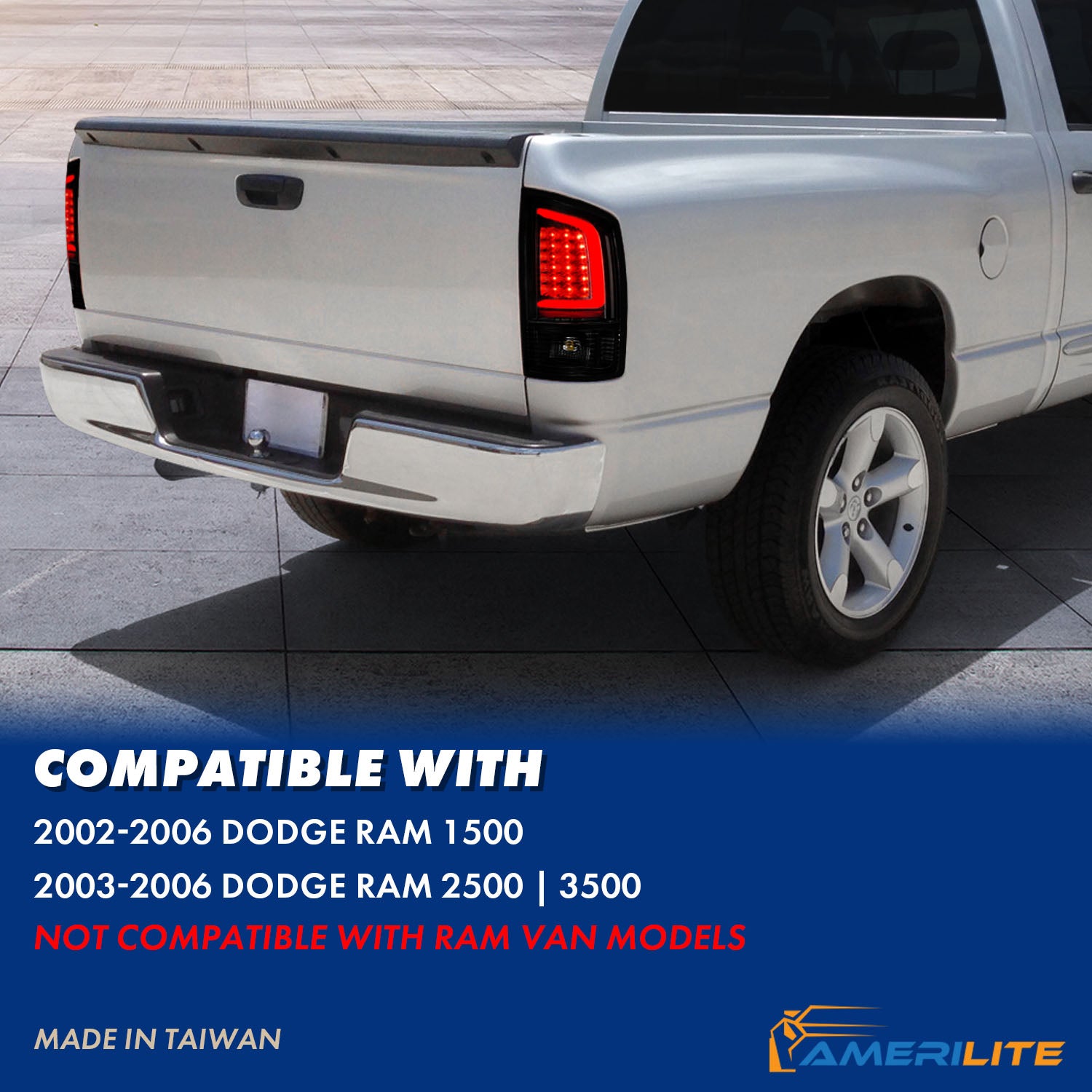 DODGE RAM 1500 02-05 / 2500/3500 02-06 LED TAIL LIGHTS BLACK HOUSING SMOKE LENS W/ C LIGHT BAR