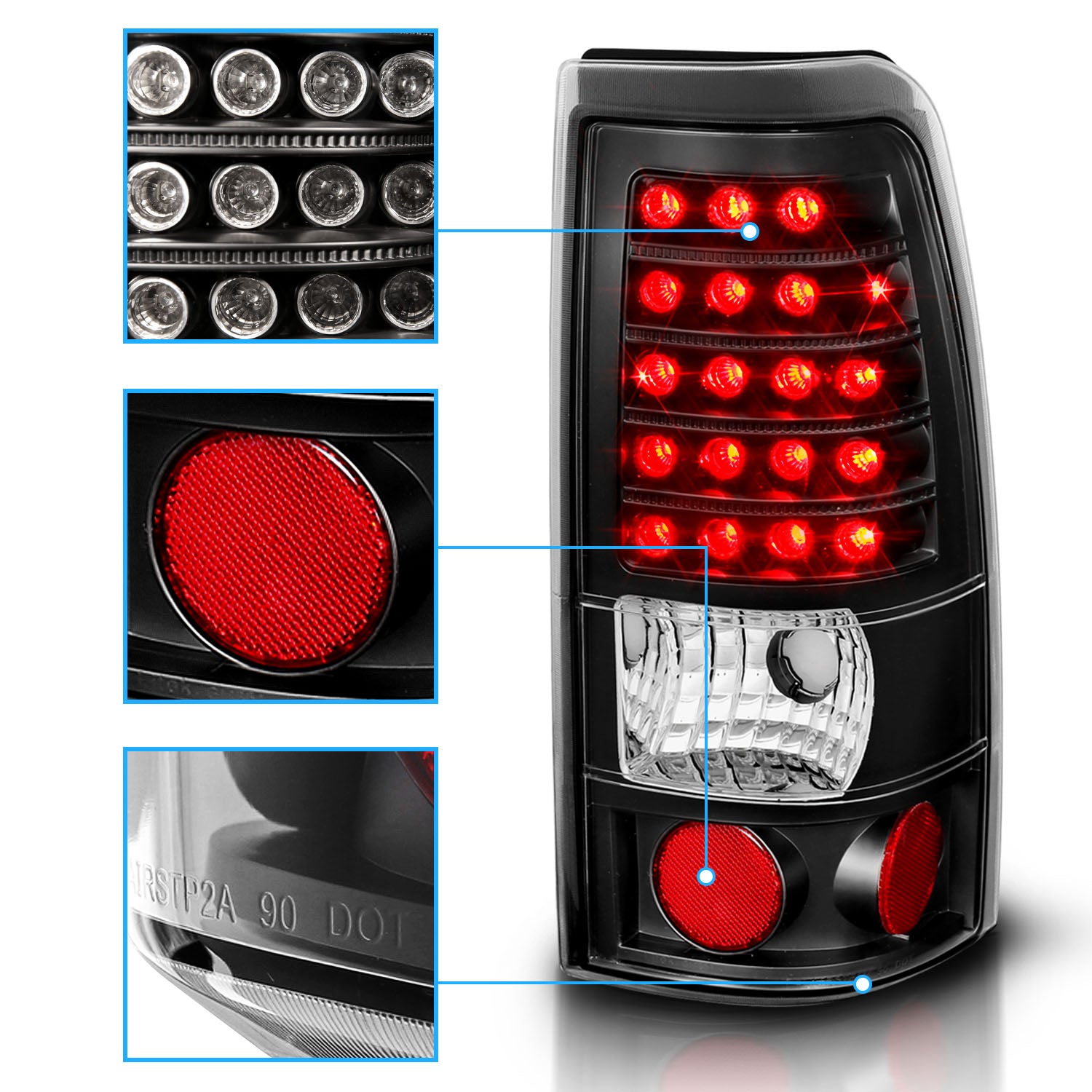 GMC SIERRA 99-07/CHEVY SILVERADO 99-03 (1500/2500 SERIES 99-02 & 3500 SERIES 2003) LED TAIL LIGHTS BLACK (3 HOLE)