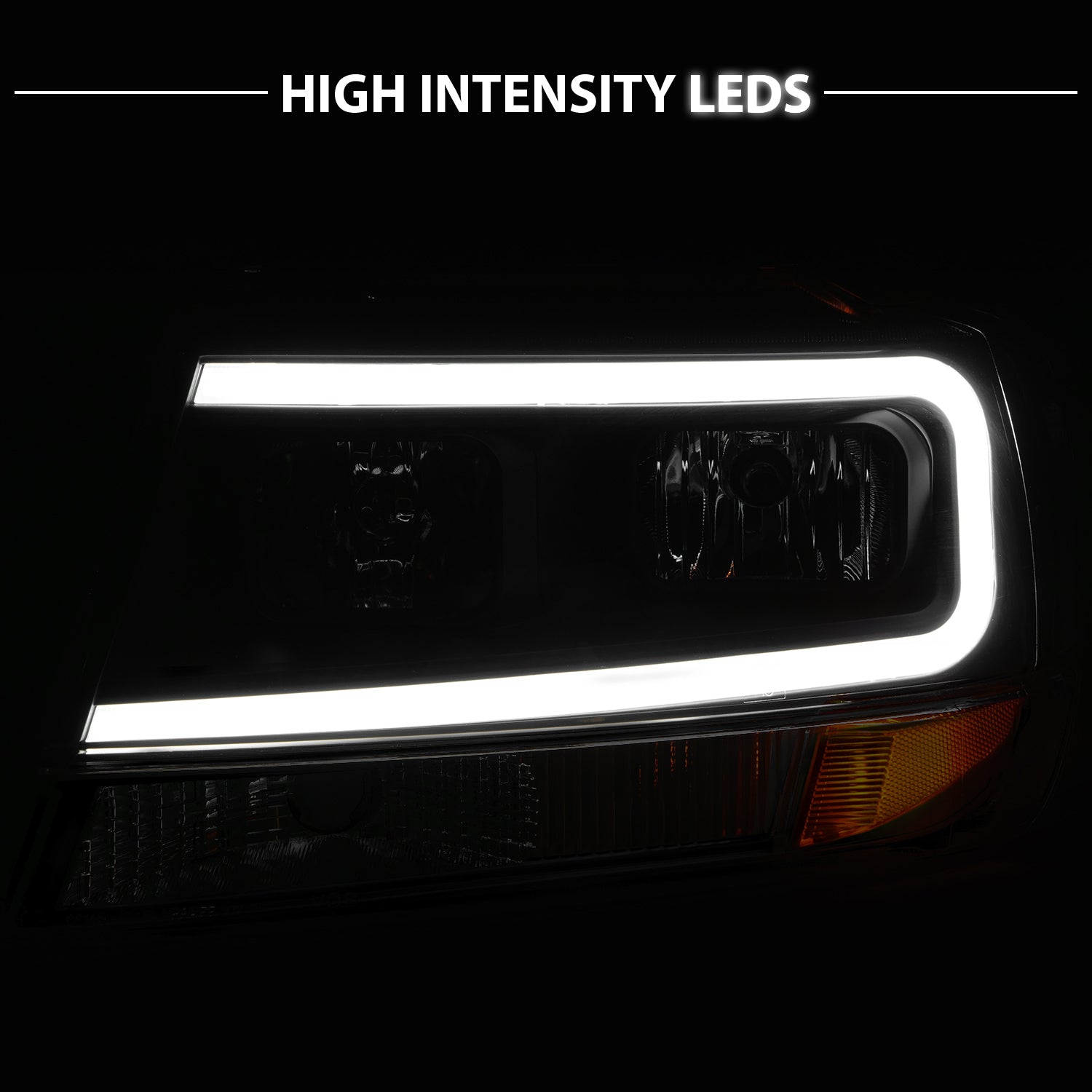 JEEP GRAND CHEROKEE 99-04 HEADLIGHTS BLACK AMBER (W/ C LIGHT BAR)
