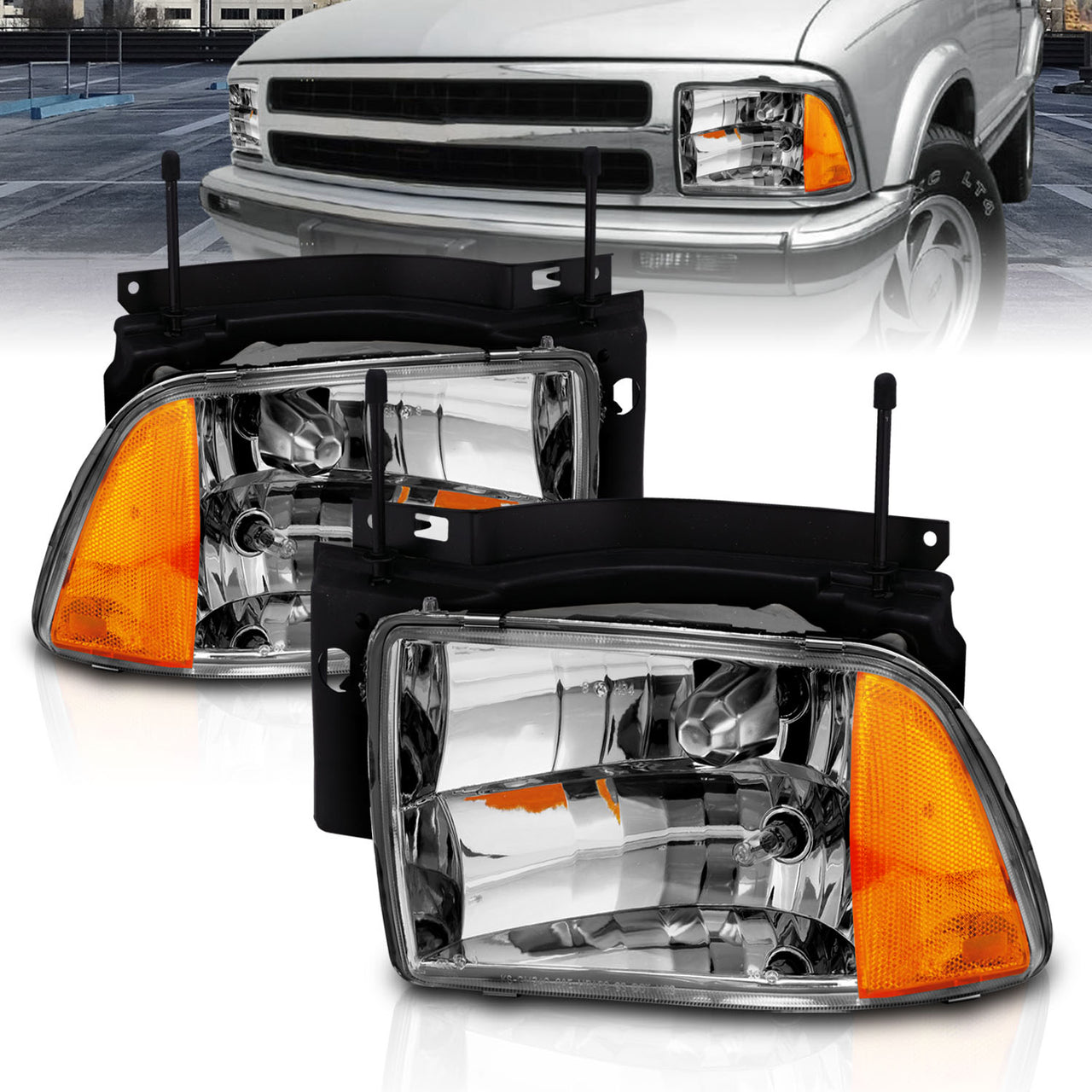 CHEVY BLAZER 95-97 CRYSTAL HEADLIGHTS CLEAR AMBER