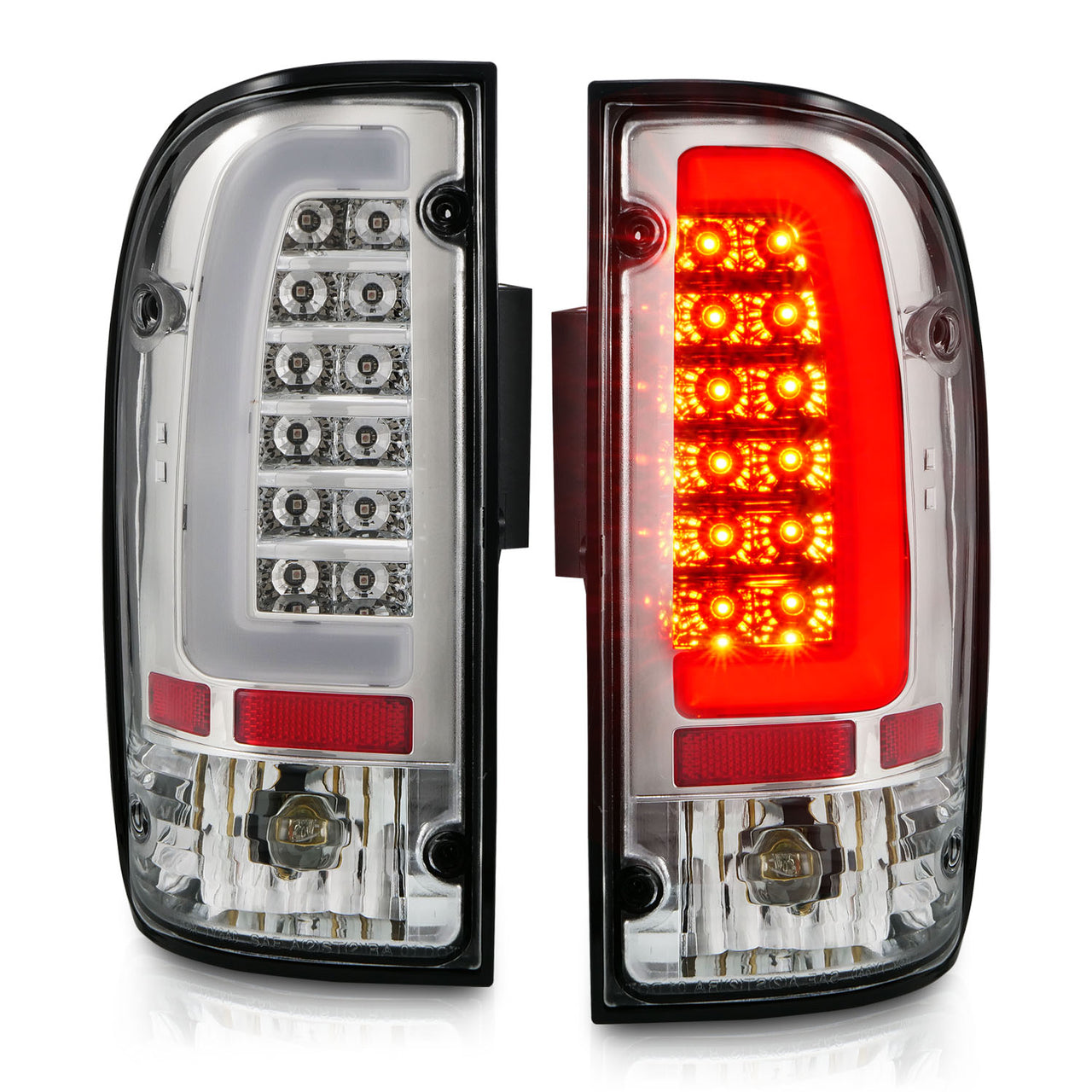 TOYOTA TACOMA 95-00 LED TAIL LIGHTS CHROME HOUSING CLEAR LENS W/ C LIGHT BAR
