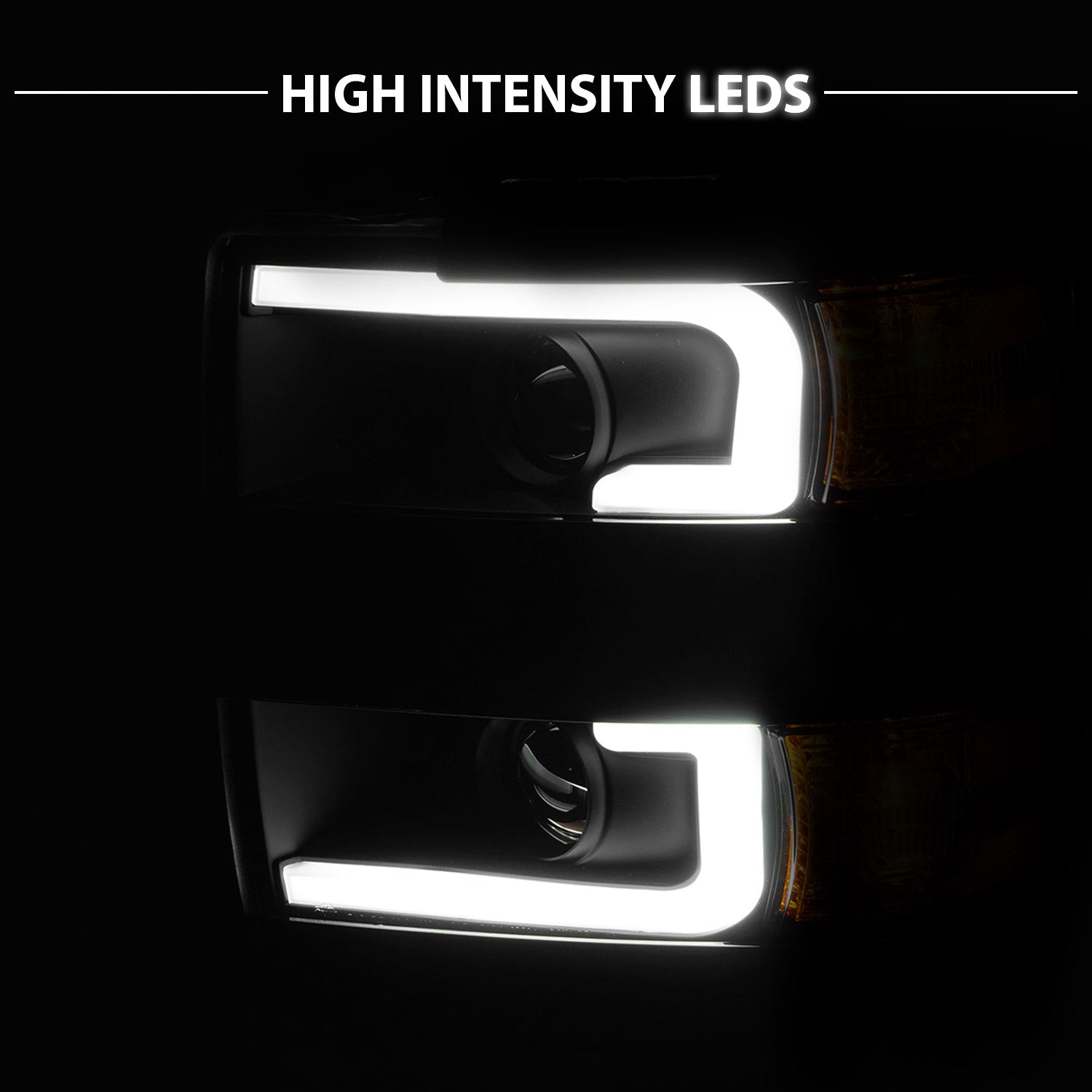 CHEVY SILVERADO 2500HD/3500HD 15-17 PROJECTOR LIGHT BAR STYLE HEADLIGHTS BLACK AMBER (BLACK RIM)