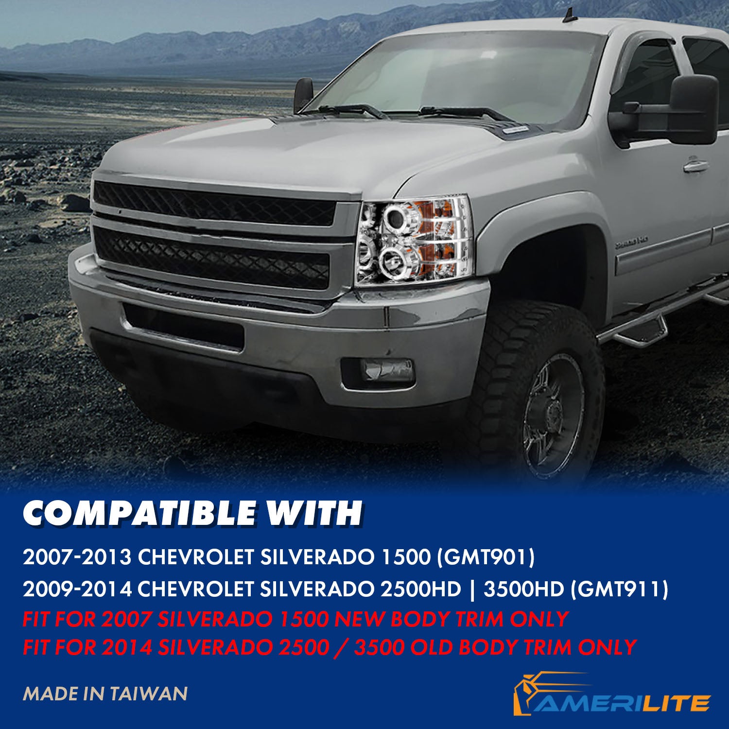 CHEVY SILVERADO 07-13 PROJECTOR HEADLIGHTS CHROME CLEAR