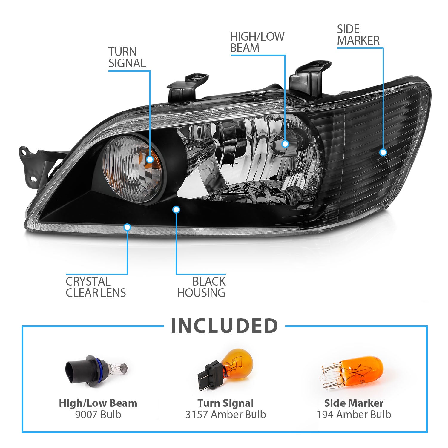 MITSUBISHI LANCER 02-03 HEADLIGHTS BLACK