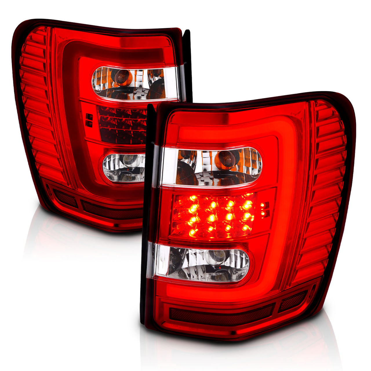 JEEP GRAND CHEROKEE 99-04 LED TAIL LIGHTS RED/CLEAR W/ C LIGHT BAR