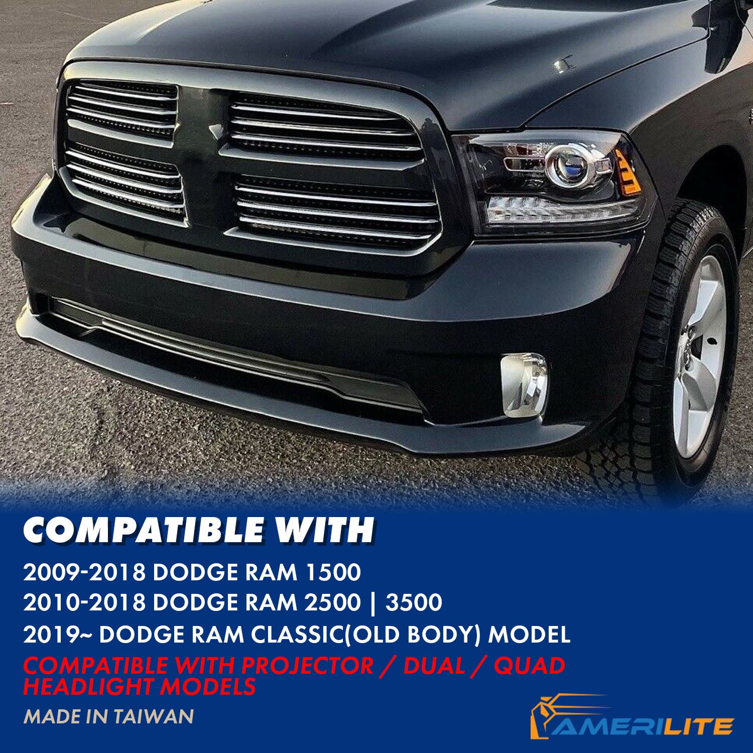 DODGE RAM 09-18 PROJECTOR PLANK STYLE SWITCHBACK H.L BLACK AMBER (OE STYLE) (MIST BLACK) (ALL MODEL)