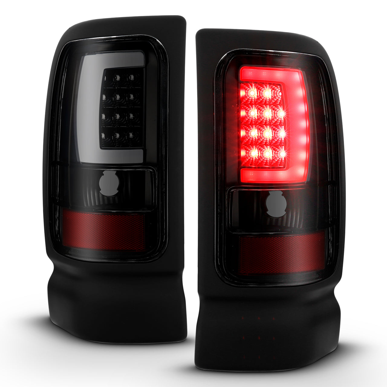 DODGE RAM 94-01  LED TAIL LIGHTS BLACK HOUSING SMOKE LENS W/ C LIGHT BAR