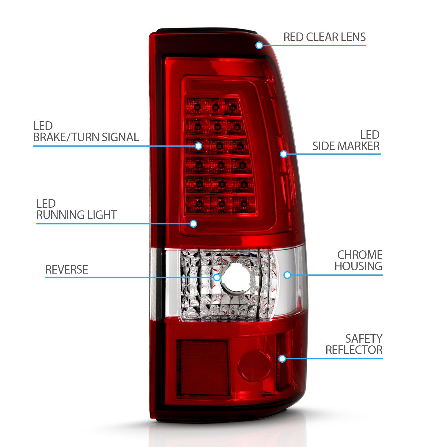 GMC SIERRA 99-07/CHEVY SILVERADO 99-03 (1500/2500 SERIES 99-02 & 3500 SERIES 2003) LED TAIL LIGHTS RED/CLEAR W/ C LIGHT BAR (3 HOLE)