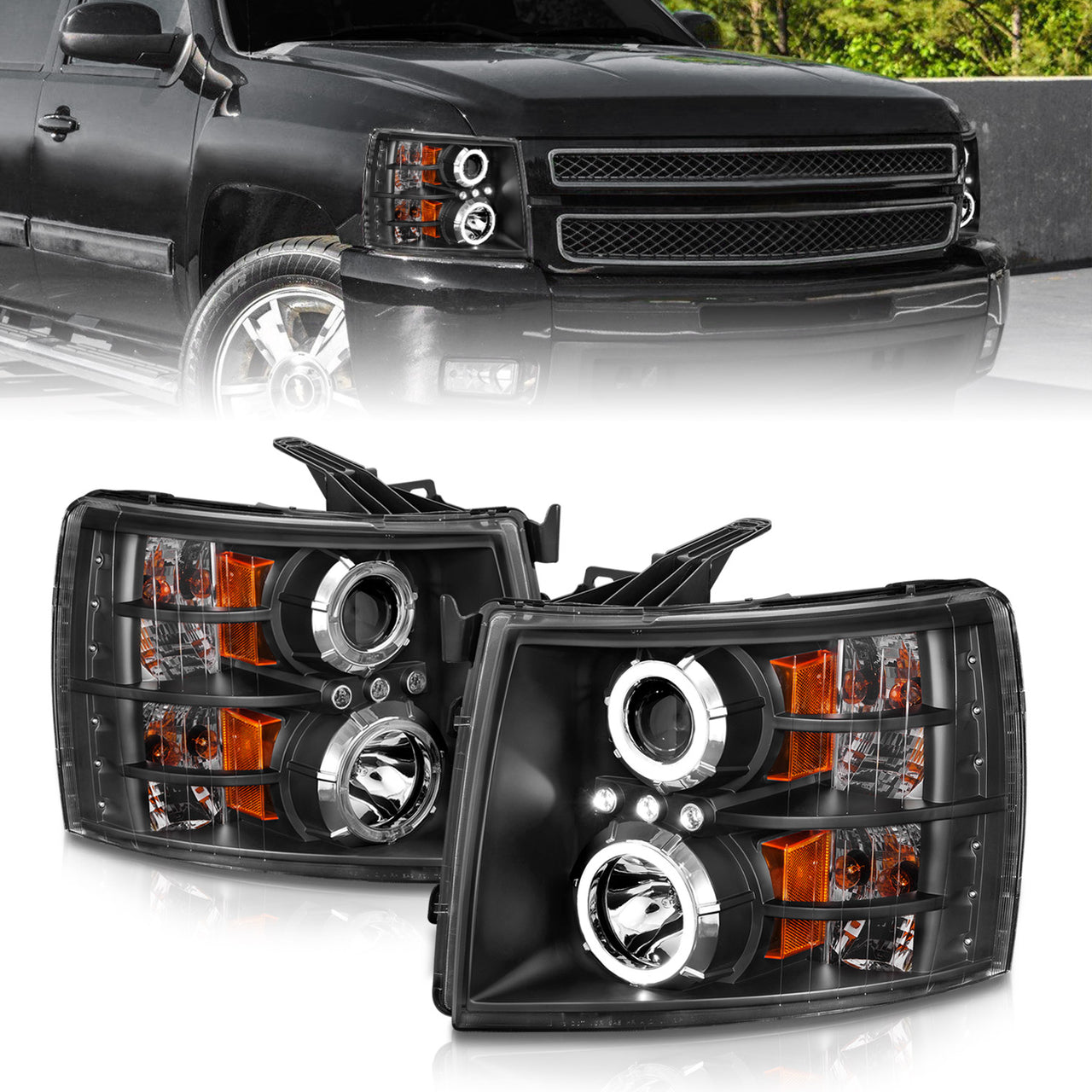 CHEVY SILVERADO 07-13 PROJECTOR HEADLIGHTS BLACK CLEAR