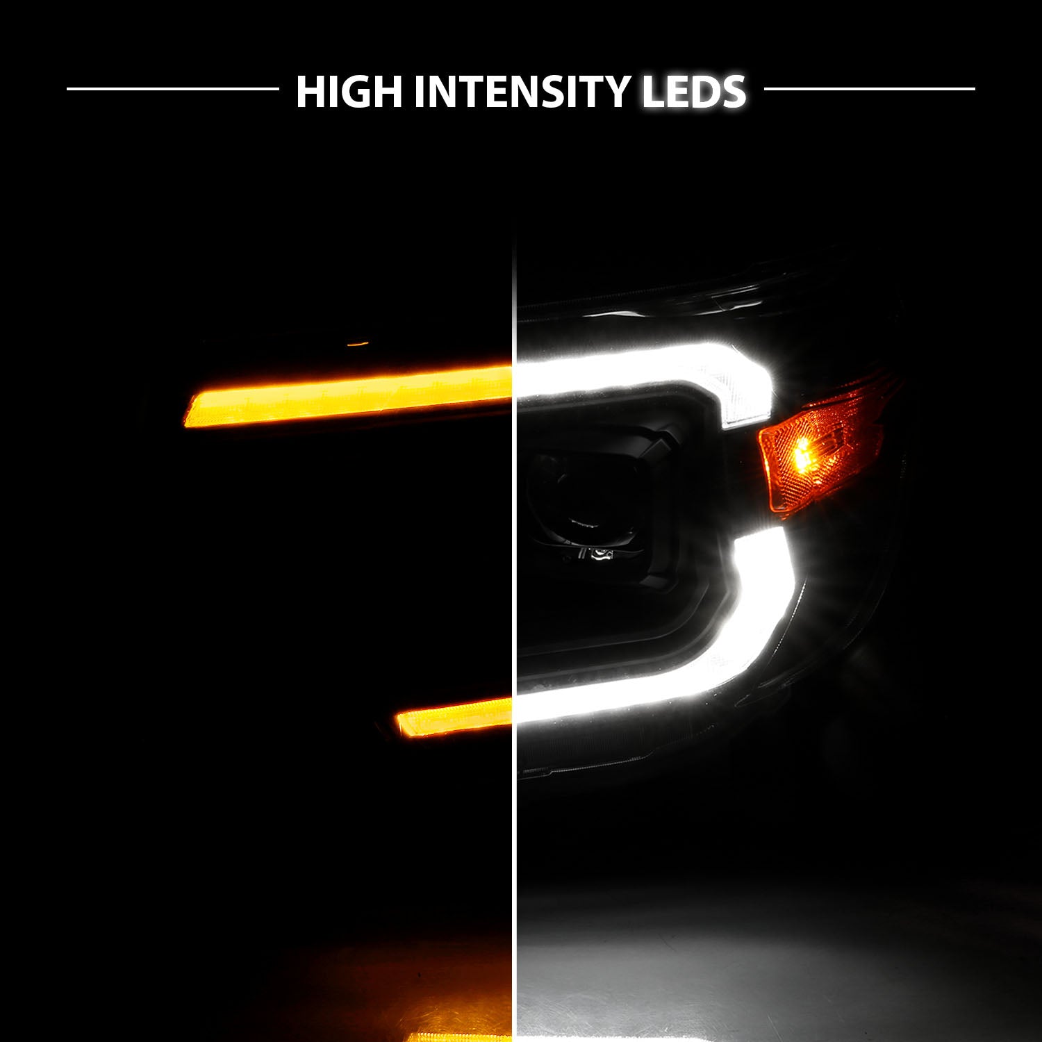 TOYOTA TACOMA 12-15  PROJECTOR SWITCHBACK HEADLIGHTS BLACK AMBER (W/ C LIGHTS BAR)